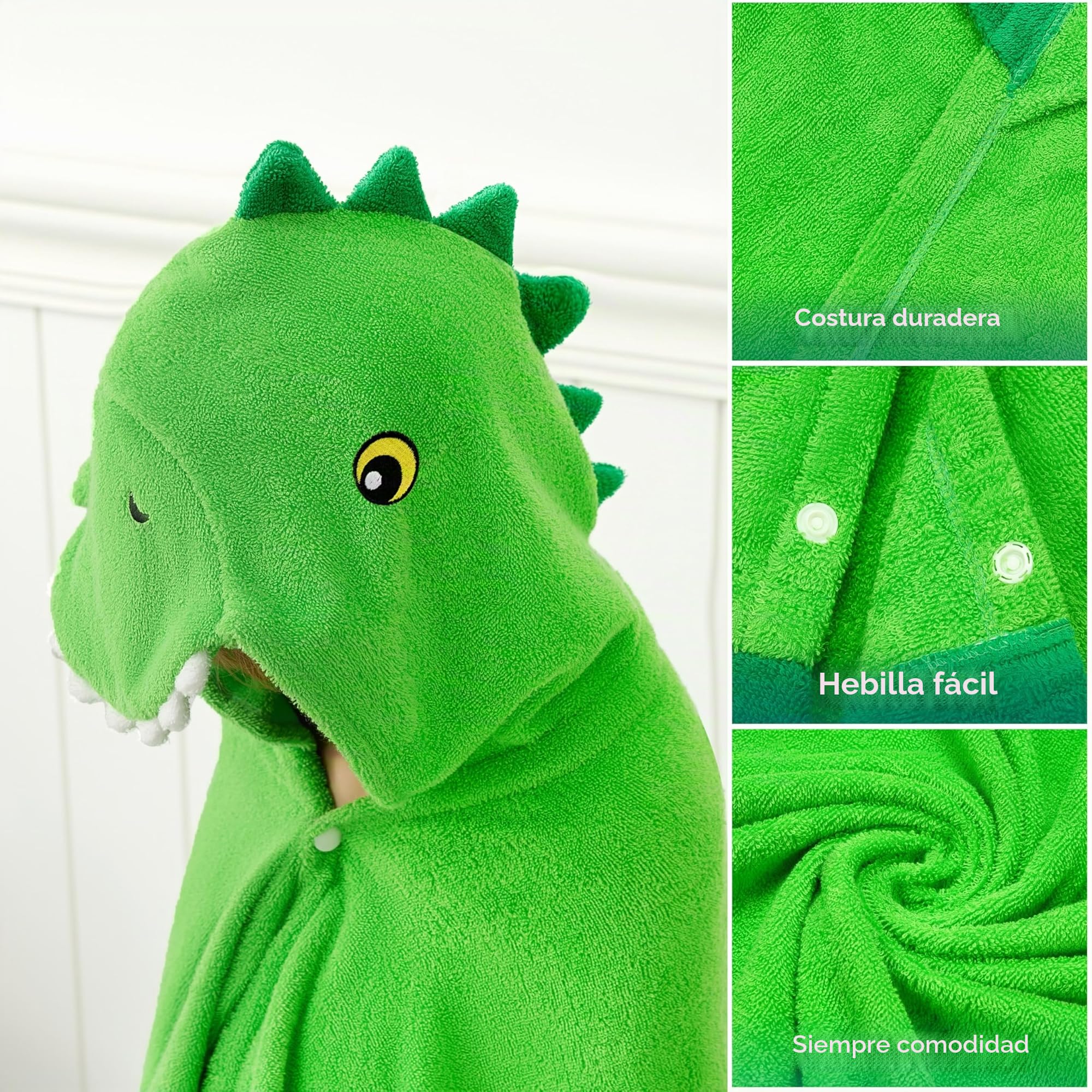 Joiedomi Dinosaurio 127 x 77 cm Toalla con Capucha para Niños - Toalla de Baño de Algodón Suave - Para Niños de 3 a 10 Años - Toalla de Piscina con Capucha - Toalla Poncho Absorbente