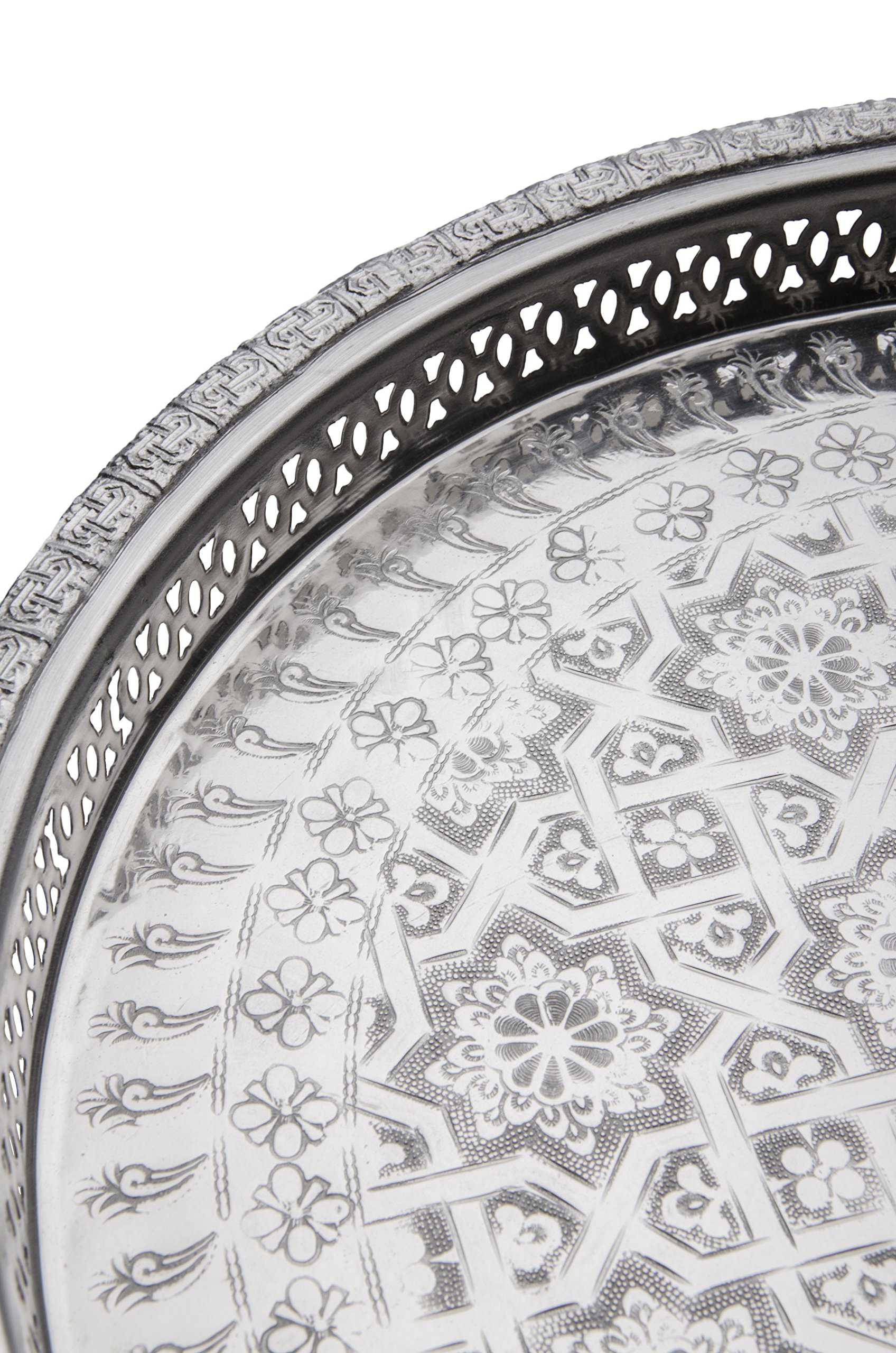 Orient Serviertablett Nadia, orientalisches Tablett silberfarbig 37cm