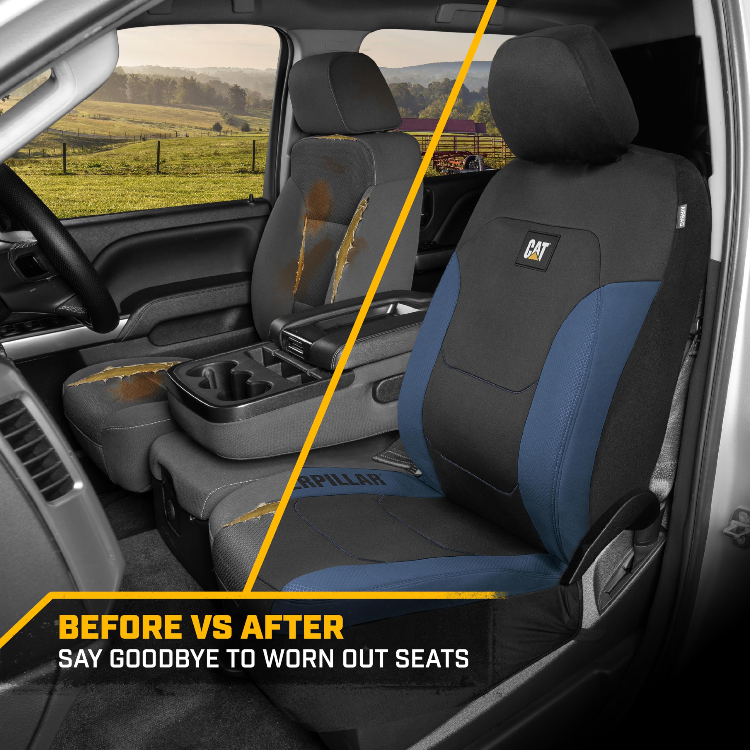 CAT Flexfit Black Blue Seat Covers for Cars Trucks SUV - 2 Front Car Seat Cover Front Seat — view 6