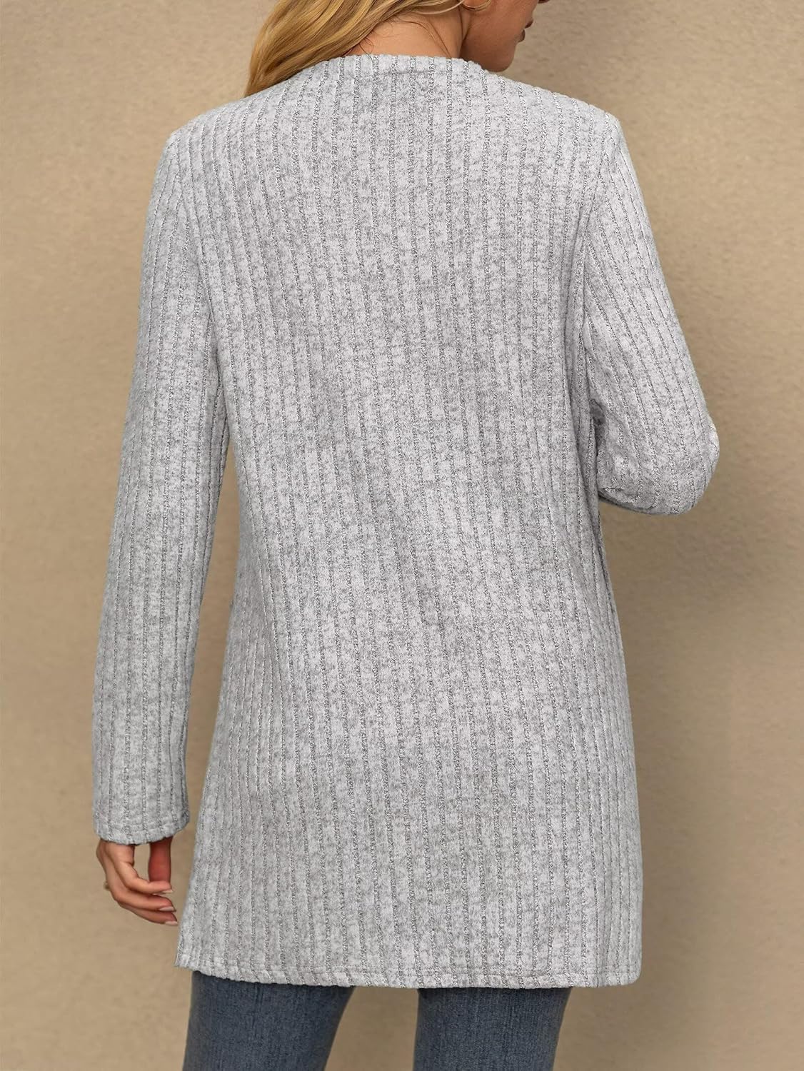 Bliwov Womens Fall Cardigans Long Sleeve Open Front Sweaters Button Down Tunic Tops with Pockets Loose Causal Fashion Clothes L Grey - Image 2