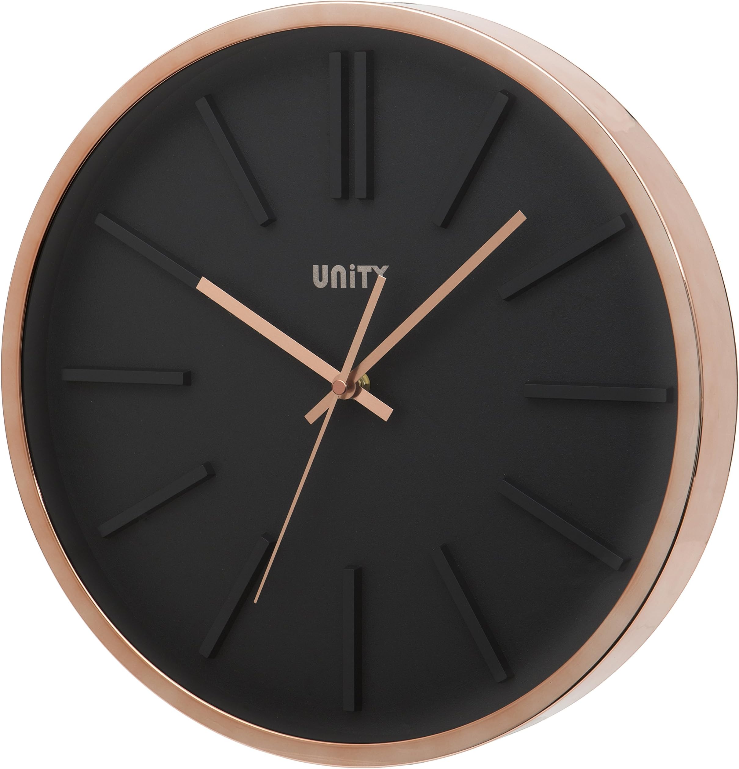 Unity Missouri Black Dial Wall Clock with Rose Gold Case - 35cm/14-Inch