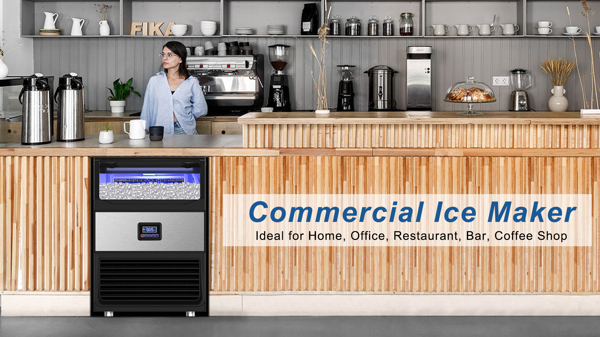 Image of Commercial Ice Maker Machine, 350Lbs /24H with 75Lbs Storage Bin, 108Pcs Ice Cubes 8Mins, Freestanding Large Ice Machine with Water Filter and Ice Scoop for Home Bar Office Restaurant