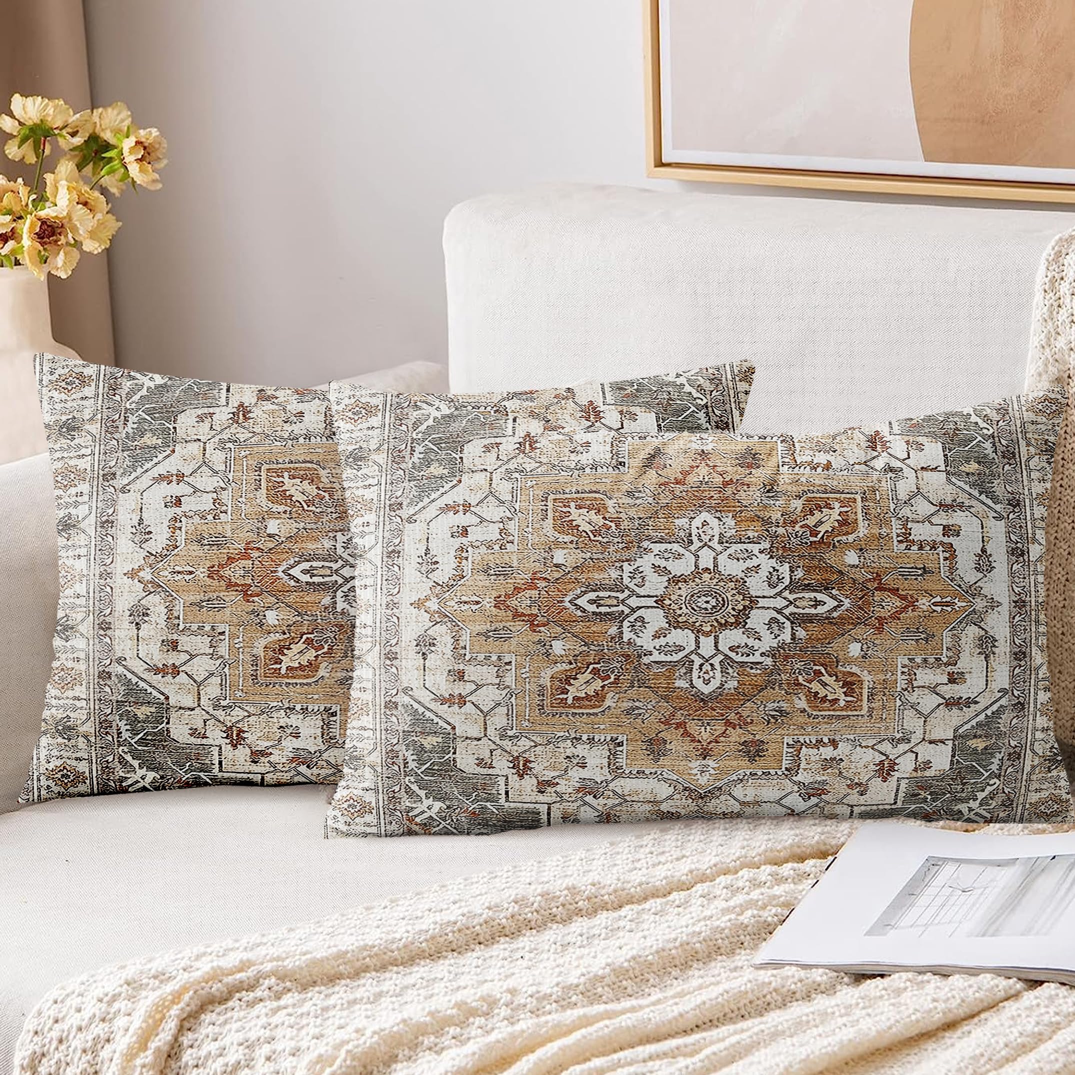 XPHZZL Pack of 2 Soft Decorative Cushion Covers 30cm x 50cm Square Throw Pillow Case Boho Style Pillowcases for Sofa Bedroom Outdoor Patio Garden Brown with Invisible Zipper 12 x 20 Inch