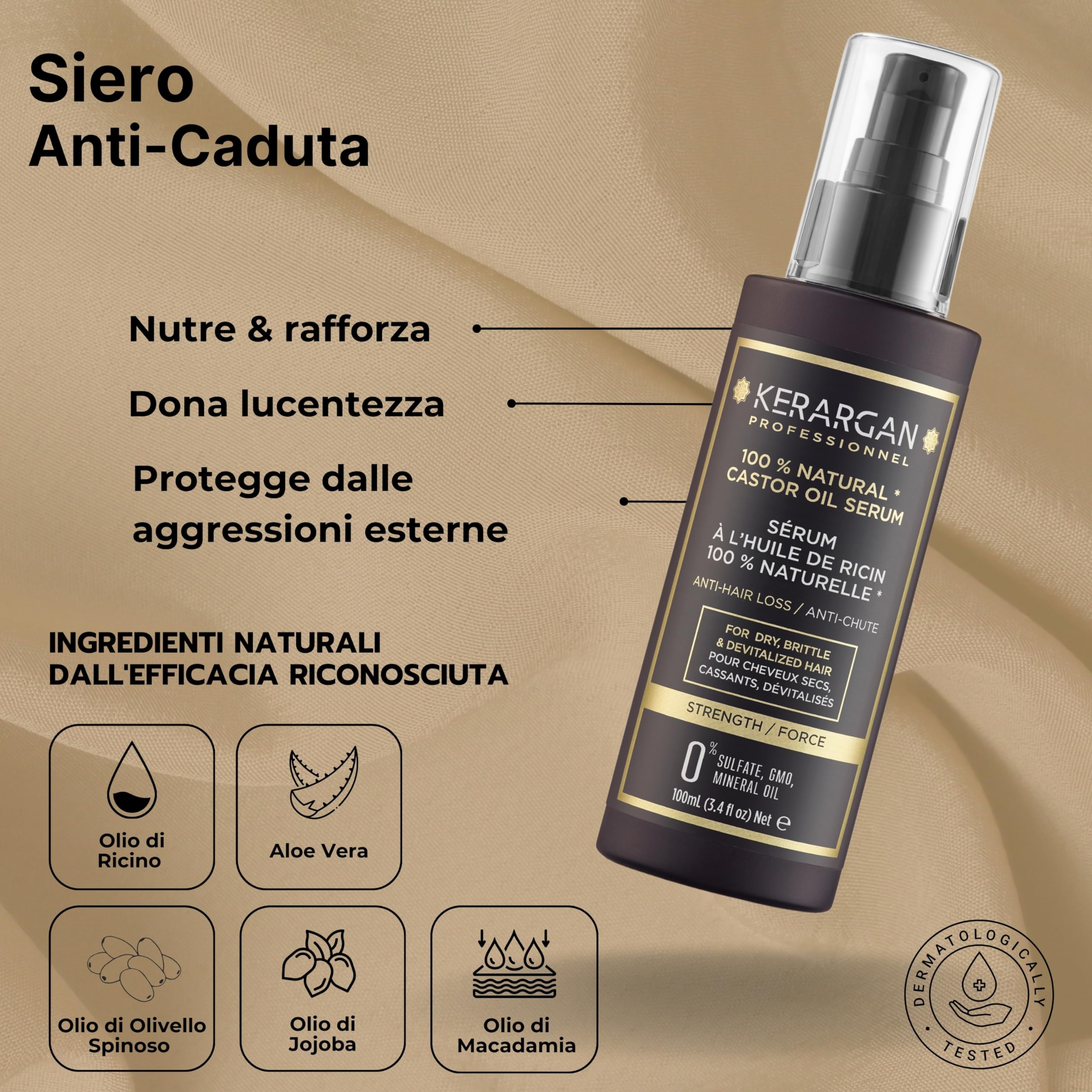 KERARGAN - Duo Ricino: Maschera e Siero Antirottura - 500ml+100ml | Maschera e siero all'olio di ricino per nutrire le lunghezze, proteggere le punte e ridurre la rottura
