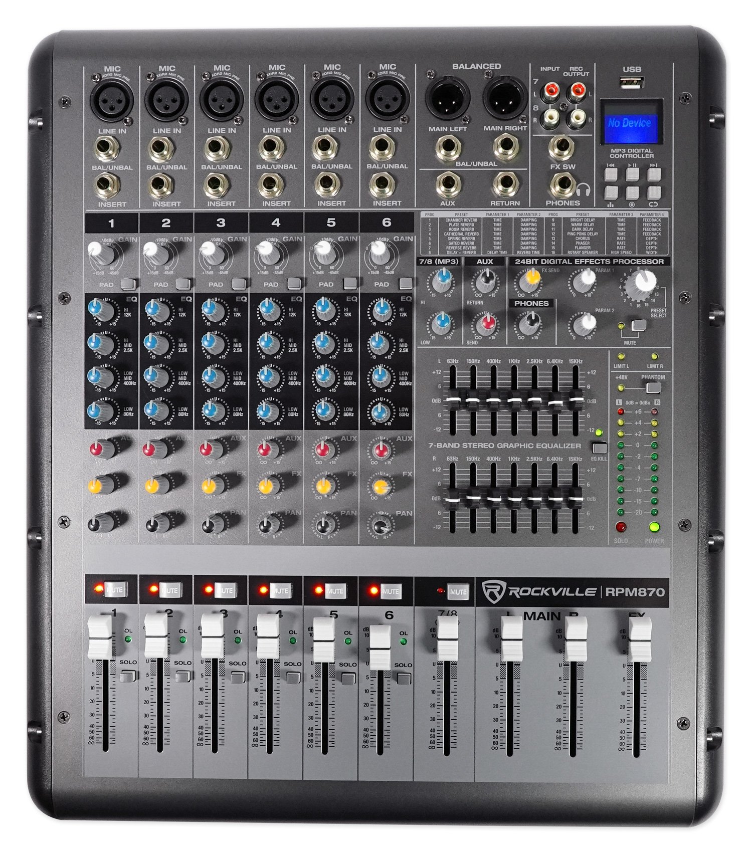 Rockville 1800w Powered 4 Channel Mixer/Amplifier w USB/EQ/Effects
