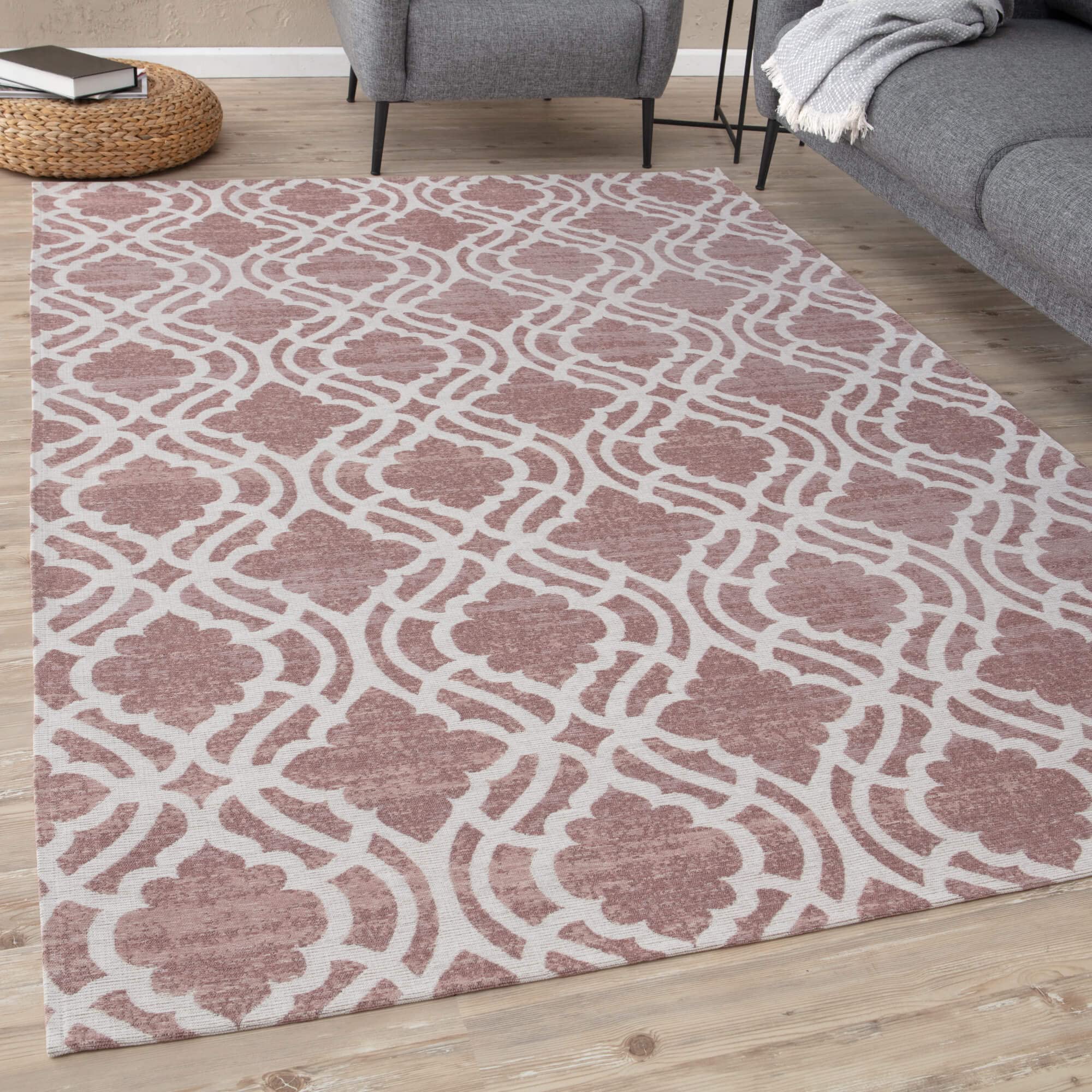 THE RUGS Machine Washable Rug – Trellis Design Rugs for Living Room, Bedroom, Hallway, Flat-weave Area Rugs, (Pink, 200x290 cm)