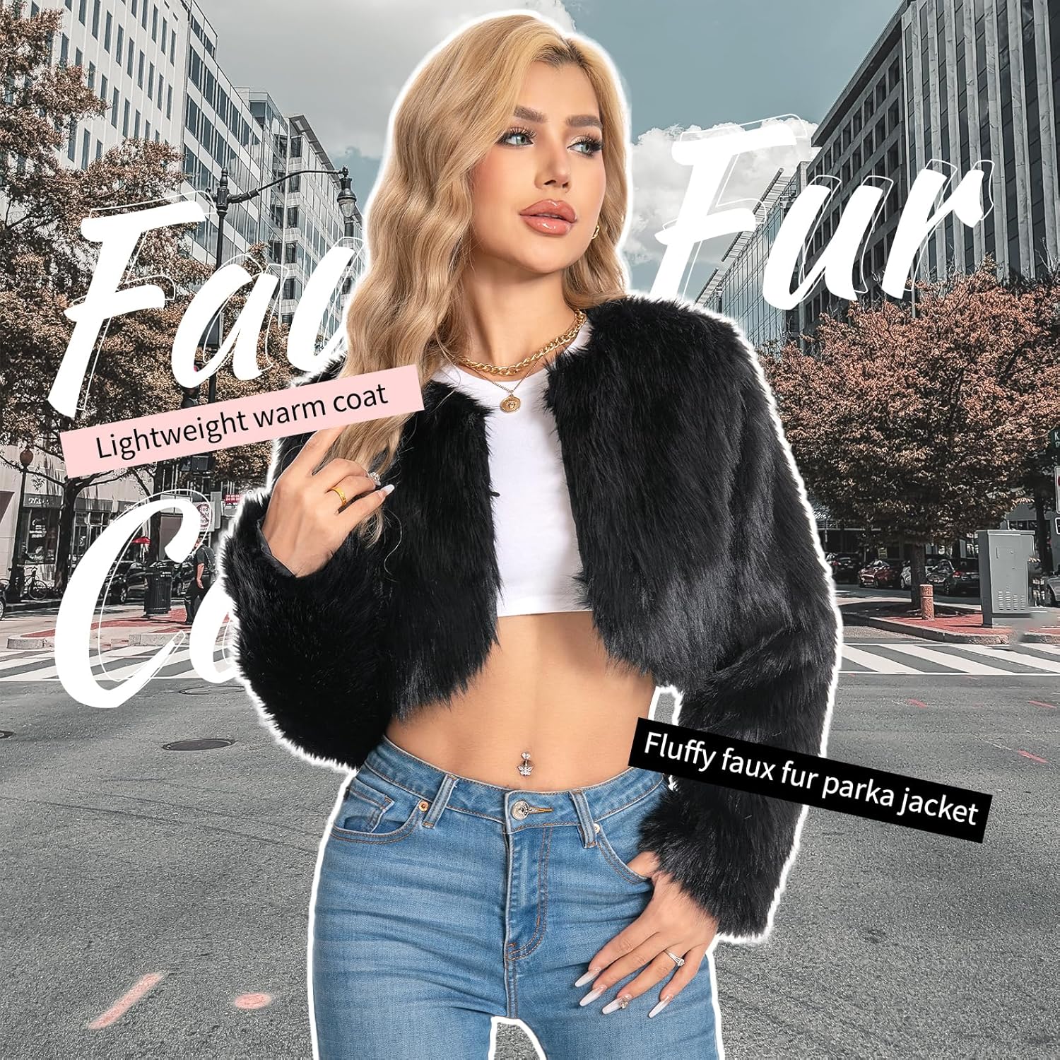 Fur Coats For Women,Plus Size Cropped Faux Fuzzy Jacket Fluffy Fall Coat. - Image 2