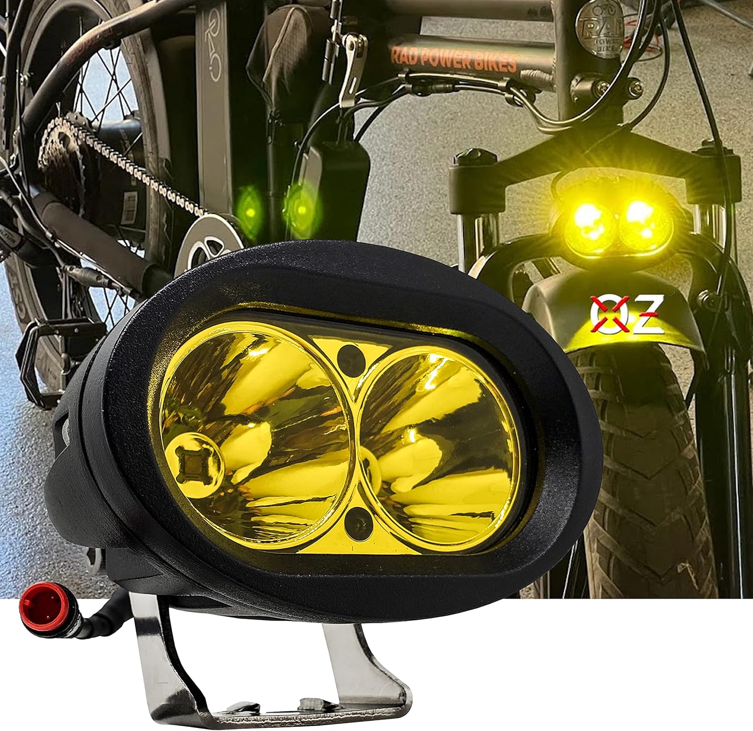 OZ-USA E-bike 2-Pin High Output LED Headlight Neon Yellow Compatible with Rad Power Bikes RadMini RadRover RadExpand RadRunner