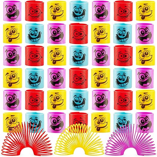 Mega Pack of 50 Coil Springs for Kids Assorted Silly Faces and Colors, Mini