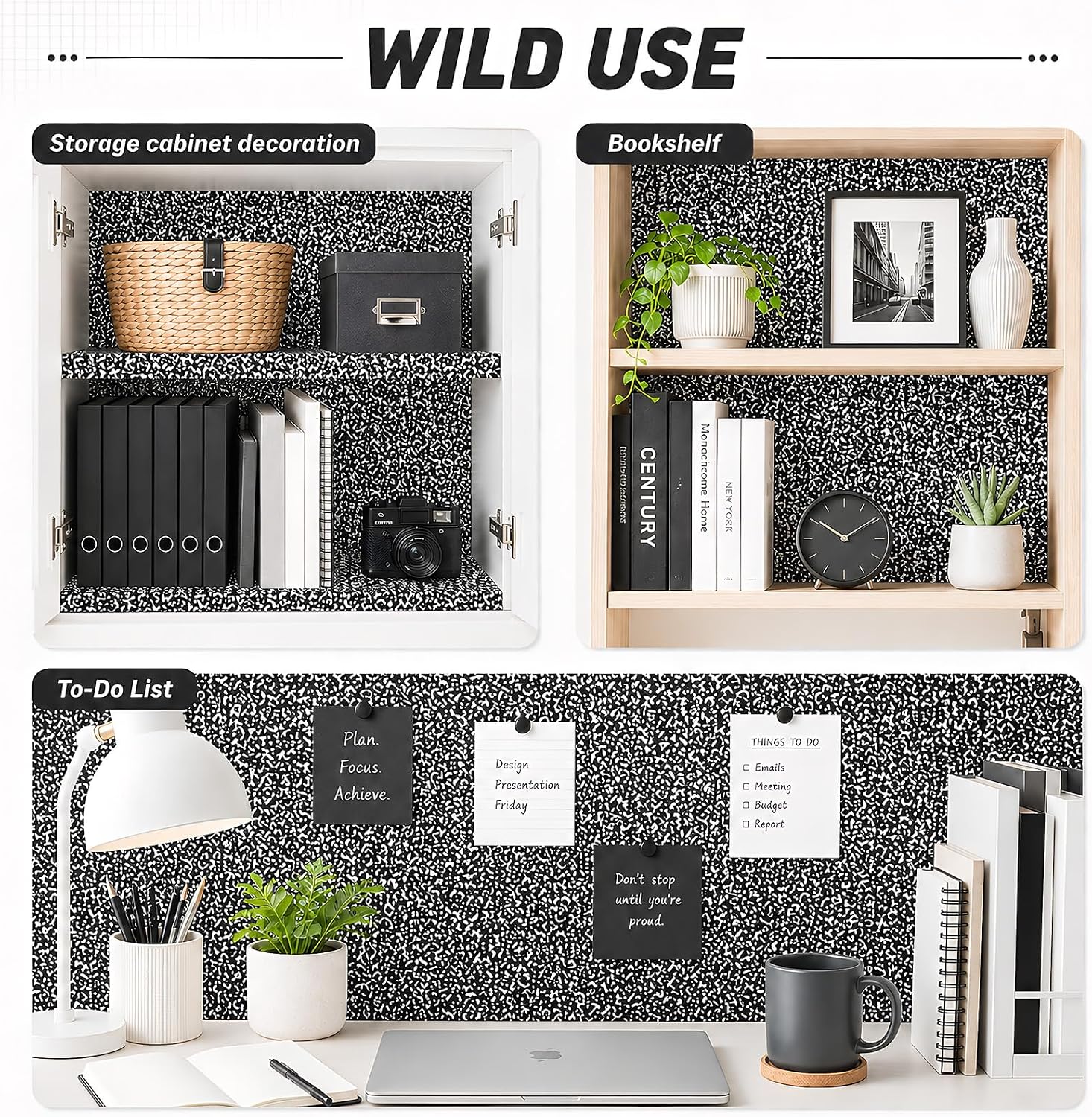 Black Composition Bulletin Board Roll Composition Notebook Non-Woven Fabric Bulletin Board Background Reusable Waterproof Erasable Wall Decor for Arts Crafts Classroom Supplies 16" x 20ft image 5