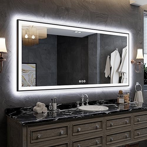 Vista 125 de 88x38 Large Light Bathroom Mirror - Backlit and Front Lighted LED Wall-Mounted Vanity Mirror Modern Rectangle Black Mirror, Dimmable, Anti-Fog