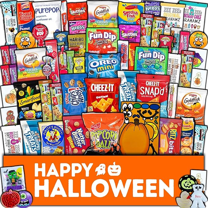 Halloween Candy Care Package Gift 65ct Snacks Box Basket Candies
