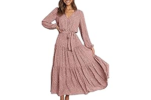 Womens Long Sleeve V Neck Floral Plus Size Dress