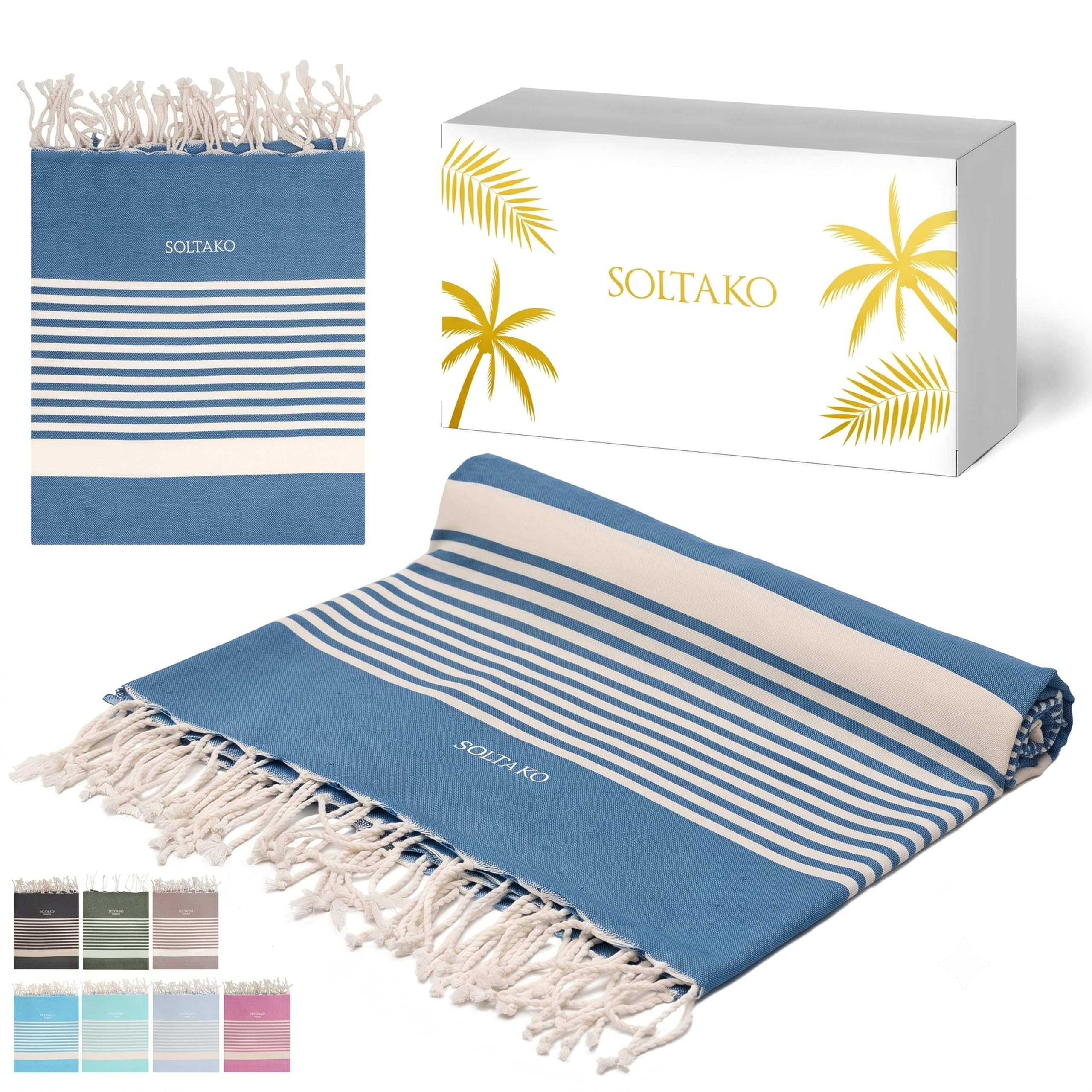 SOLTAKO Premium XXL Hamamtuch Fouta 200x200 cm, Strand & Sauna, Aqua