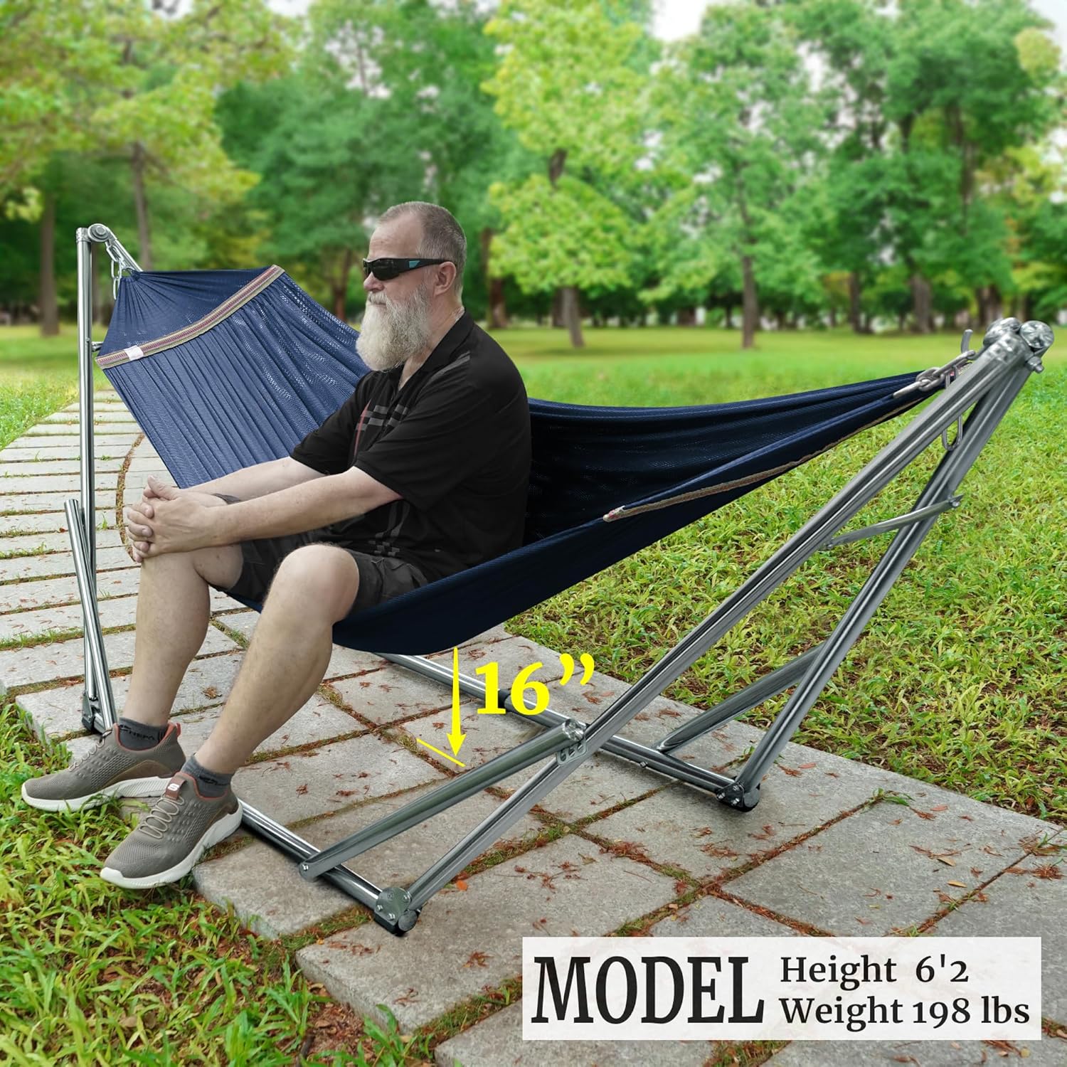 Tranquillo Adjustable Hammock Stand, Collapsible Camping Hammock, 650 lbs Capacity Deluxe Double Hammock Stand for 2 Persons, Portable Everywhere Easy Assembly Non-Slip and Noise-Free, Aegean