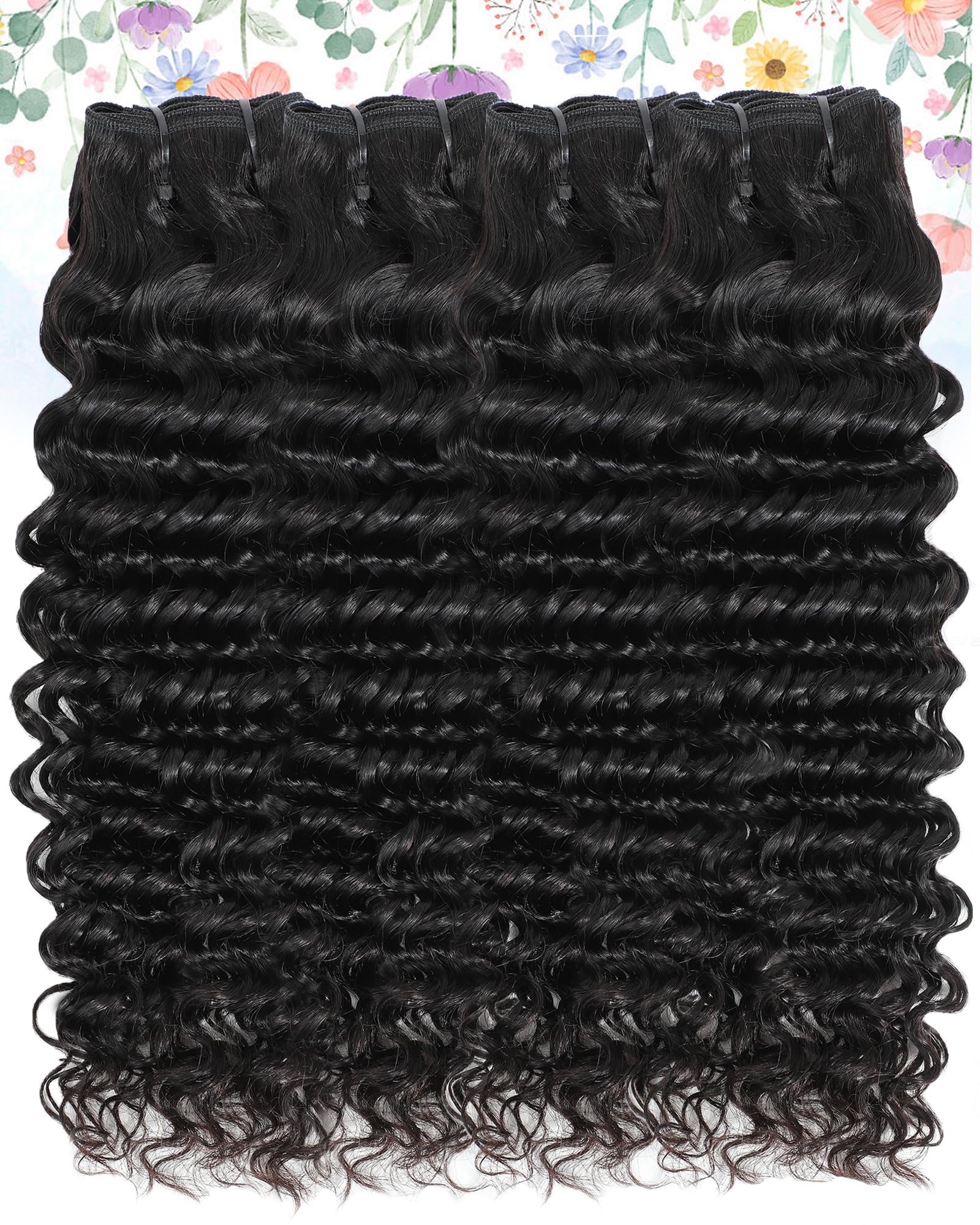 Chikamlty Deep Wave Bundles Human Hair, 18 20 22 24 Inch Curly Human Hair Bundles, 100% Unprocessed 12A Brazilian Virgin Hair with Aligned Scales Wet