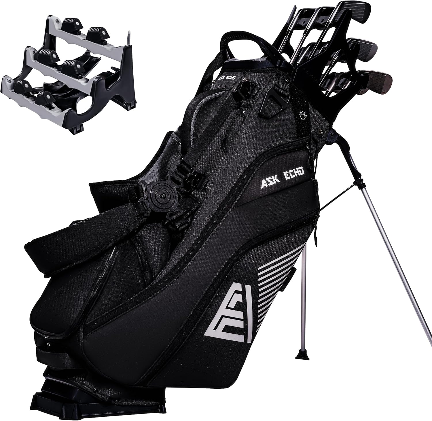 ASK ECHO ST-14 Hybrid Golf Stand Bag with Pendor Lock Club Organizer Bundle