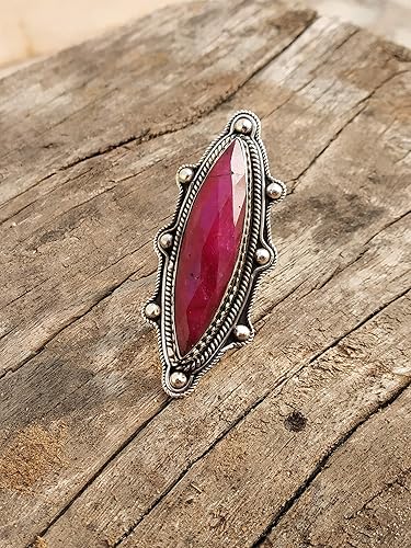 Miniatura 7 de Ruby Ring, Bohemian Jewelry, Long Ring, Eye Shape, Bridesmaids Gift, Promise Engagement Ring, 925 Sterling Silver Ring, Full Finger Jewelry,