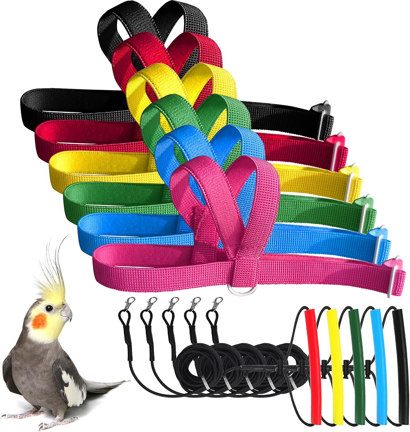 VANFAVORI Adjustable Bird Harness with 80 Inch Leash, Outdoor Flying Training Rope Kit for Bird Parrots S Size Weight 75-110 Grams, One Piece(Colors May Vary)