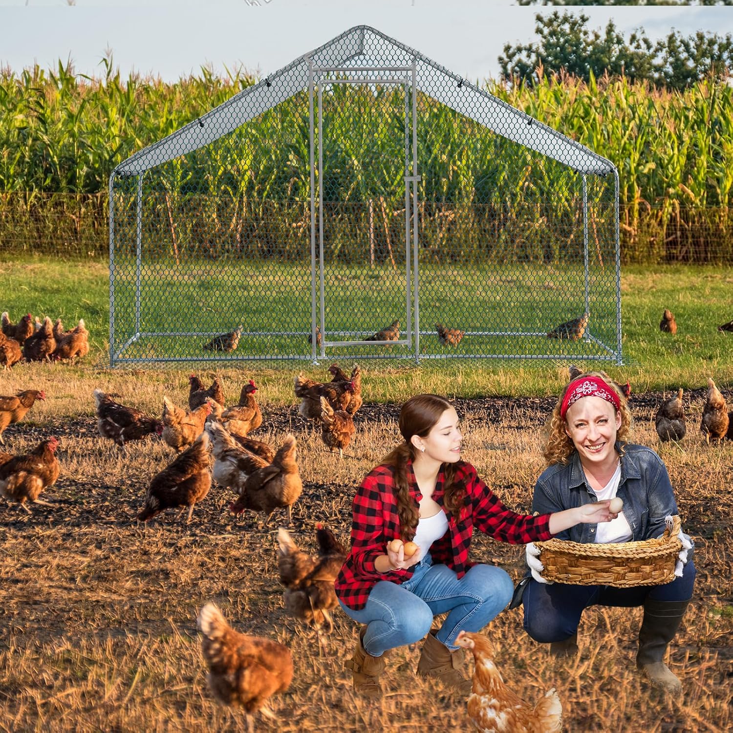 Outvita Chicken Coop, 6.5 x 10 FT Large Metal Chicken House, Poultry Habitat Cage with Waterproof Cover, Walk-in Chicken Run Pen for Small Animals, Yard, Farm, Patio