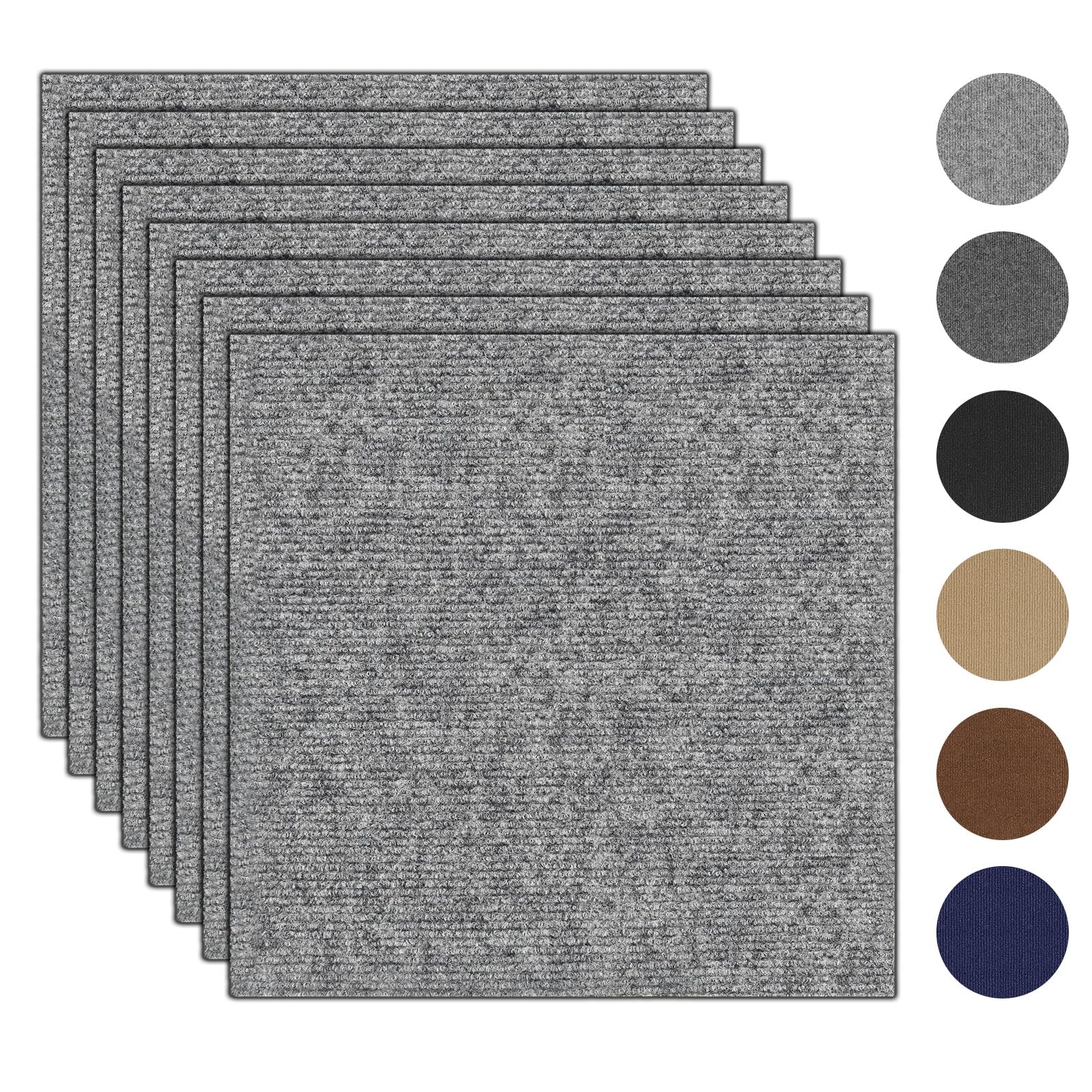 10Pcs Carpet Tiles Peel and Stick 12”x 12” Non-Slip Self Adhesive Squares Carpet Floor Tile Reusable Waterproof Carpet for Living Room Bedroom
