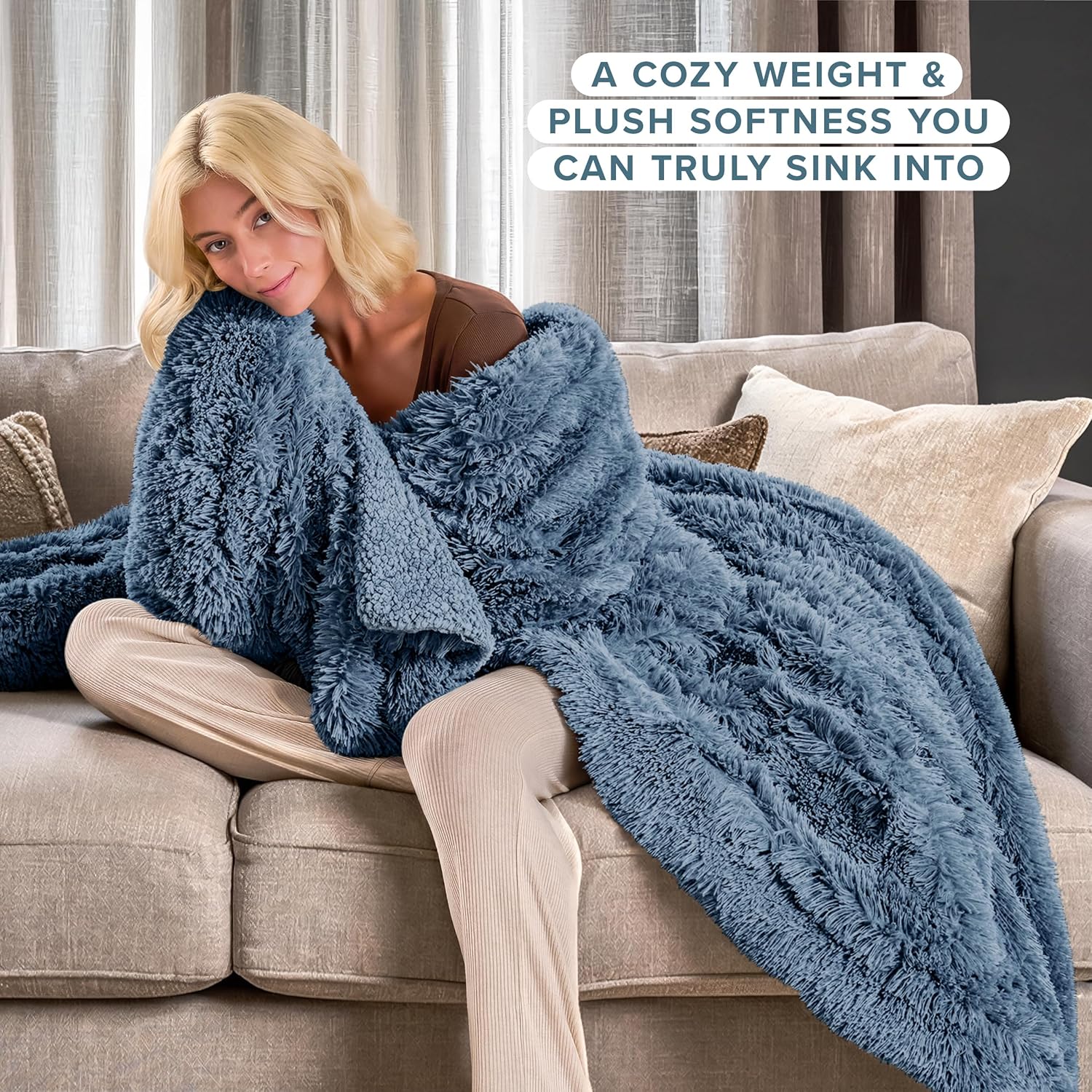 Bare Home Shaggy Faux Fur Sherpa Blanket - Super Soft, Fuzzy, Fluffy - Reversible Cozy Warm Blanket for Couch, Sofa, Chair, Bed - Luxury Home Decor (Full/Queen, Coronet Blue)