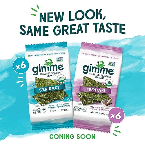 Miniatura 2 de gimMe - Hojas de algas tostadas orgánicas sabor teriyaki y sal marina, sin gluten, gran fuente de yodo y Omega 3, bocadillo saludable para niños y