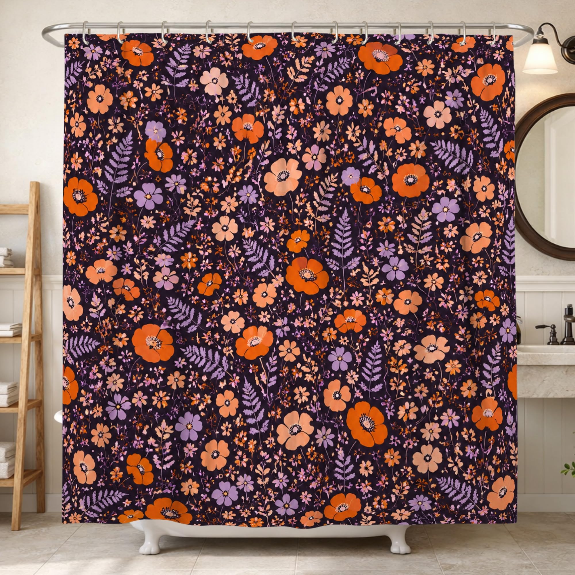 Rideau de douche violet 183 x 213 cm étanche avec crochets robustes pour baignoire et douche de maison