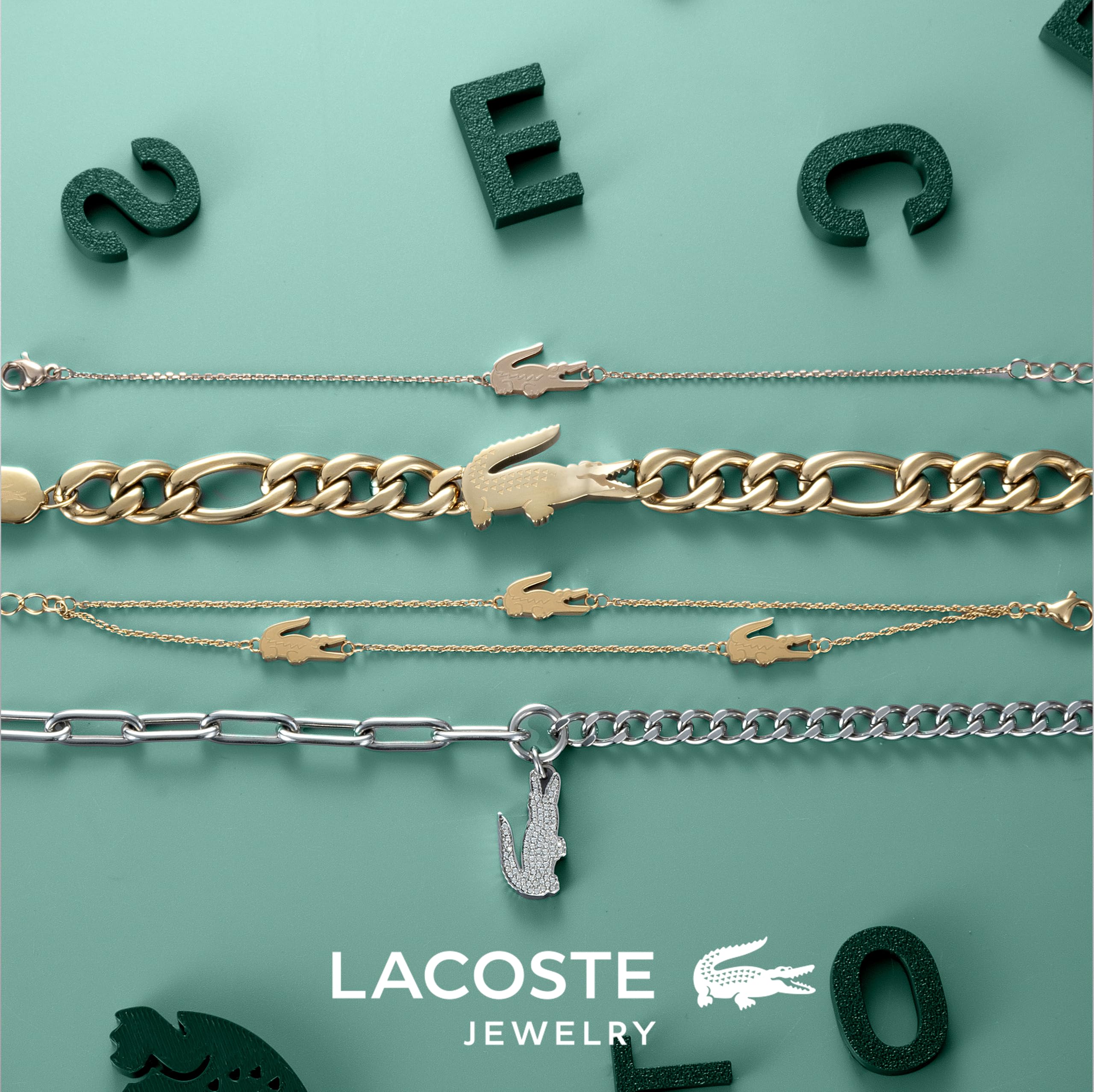 Lacoste Collier en Chaîne Pour Homme et Femme Collection CROCODILE en Acier Inoxydable avec un Charm en forme de Crocodile - Disponible en Version Or ou Argent