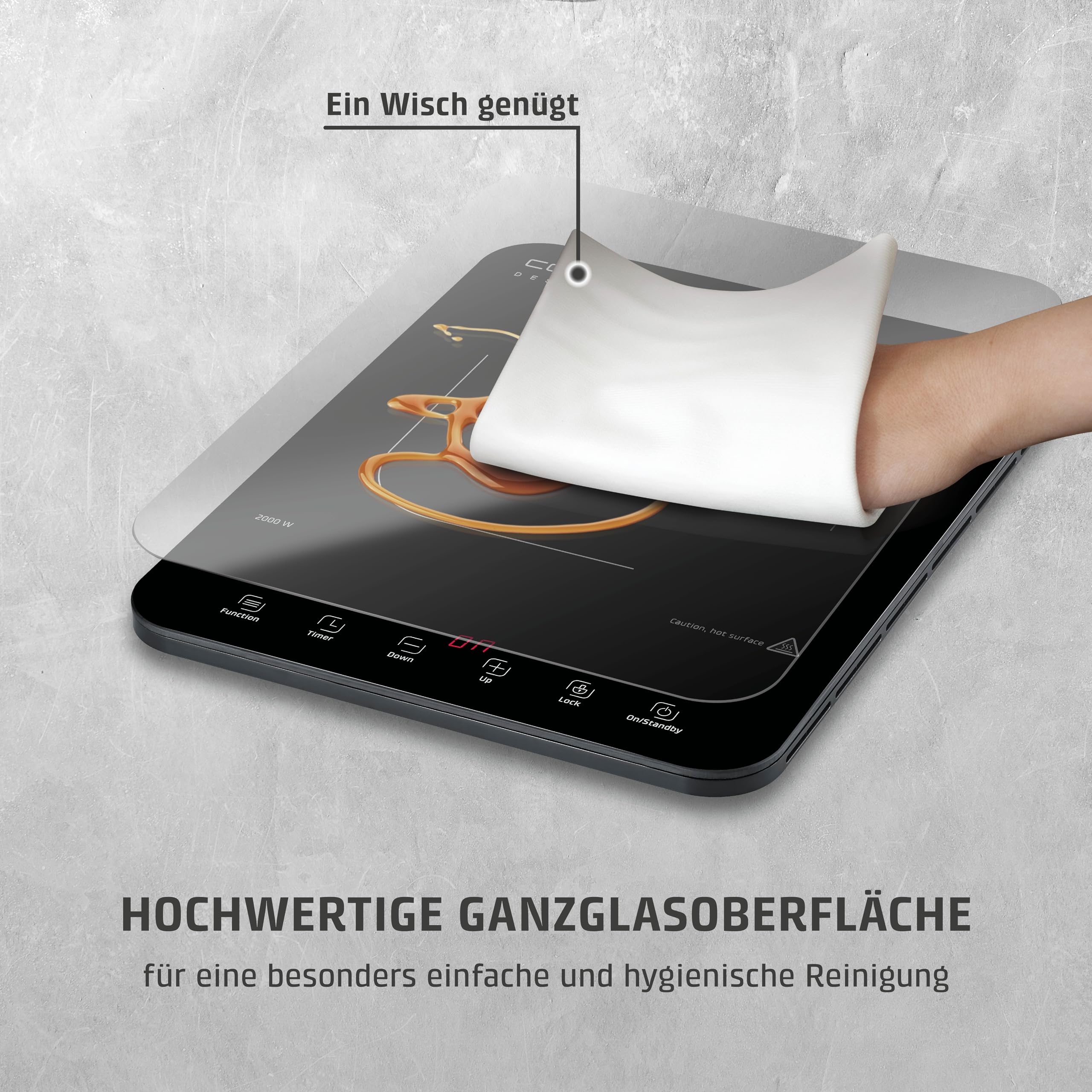CASO ProSlim 2000 2000W Induktionskochplatte, 10 Temperaturstufen, Sensor-Touch, Timer