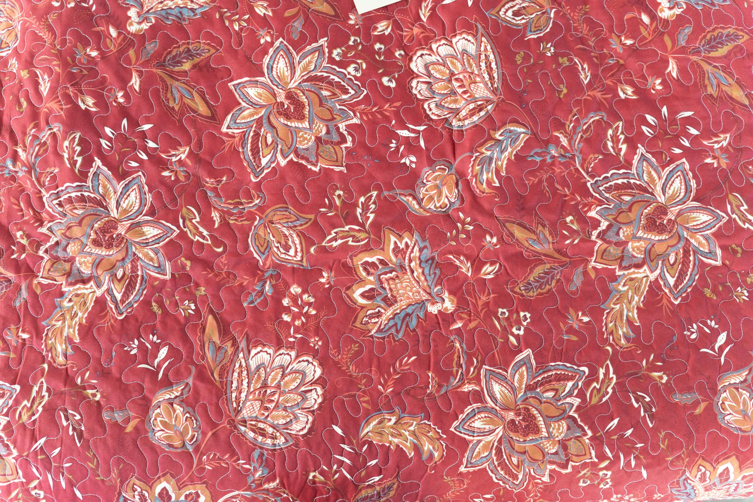 Boutis Patchwork Rouge Antibes - Dessus de lit 230x250 cm avec 2 Taies d'oreiller 65x65 cm, Matelassé 2 Personnes, Dessus de lit Motif Floral