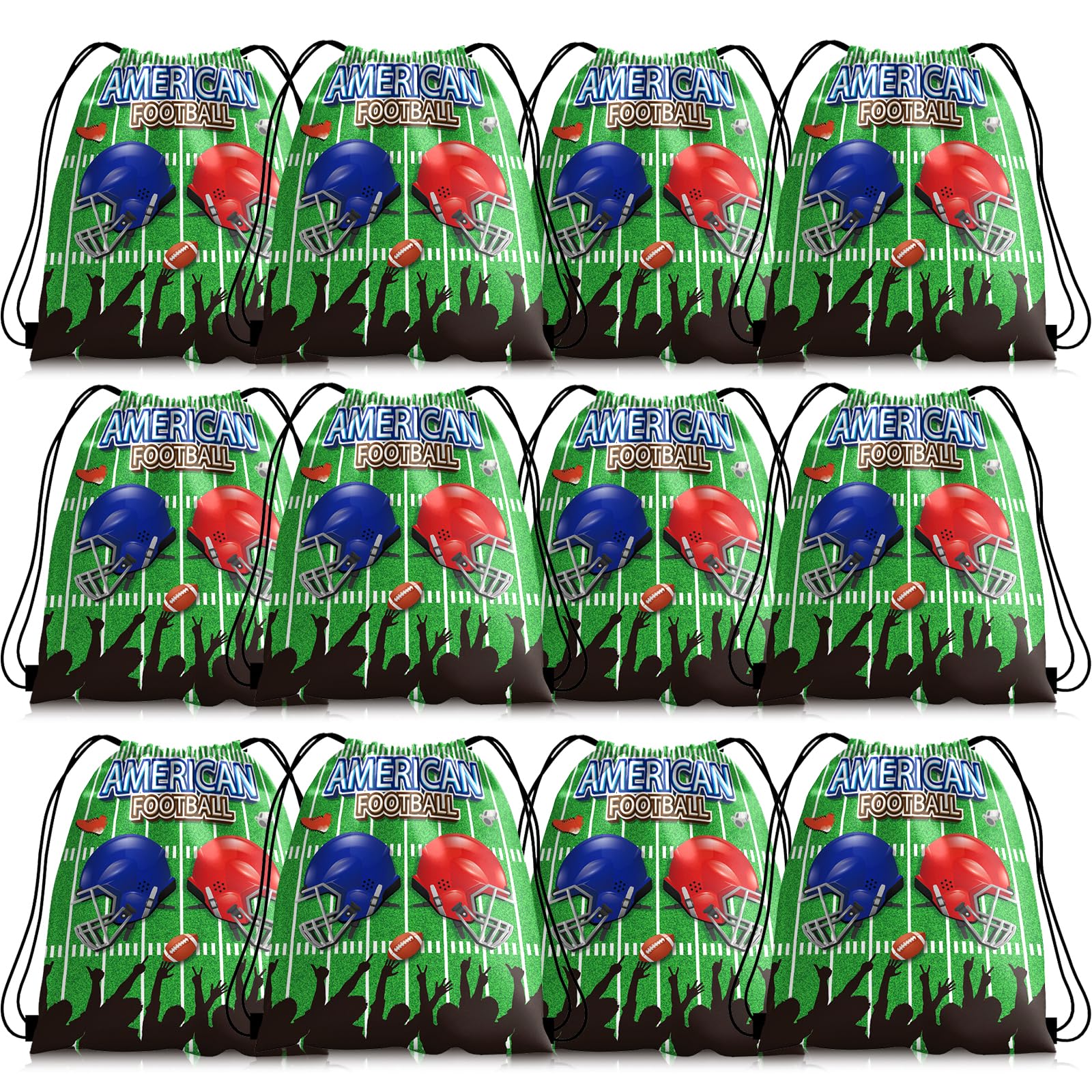Hying 12 Pieces Football Drawstring Bags Football Party Favors Bags Gym Drawstring Bags Football Goodie Bags Green Backpack