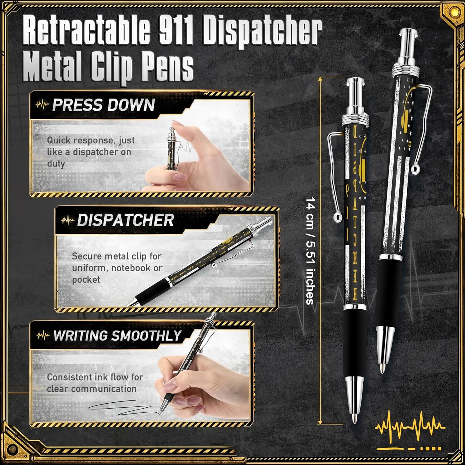 Eaasty 20 Set 911 Dispatcher Appreciation 911 Operator Spiral Notebook with Flag Headset Design Ballpoint Pen Accessories Telecommunicator Week for First Responder Police Emergency Dispatch