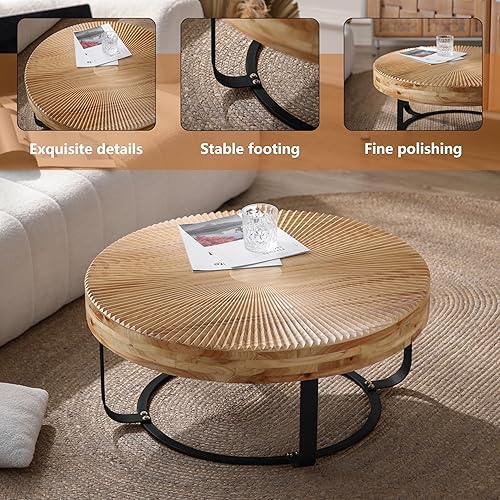 Miniatura 30 de Mesa de centro redonda de empalme retro moderna de 31.29 pulgadas, mesa de madera de abeto con base de patas cruzadas doradas dorado (31.1 in),Negro