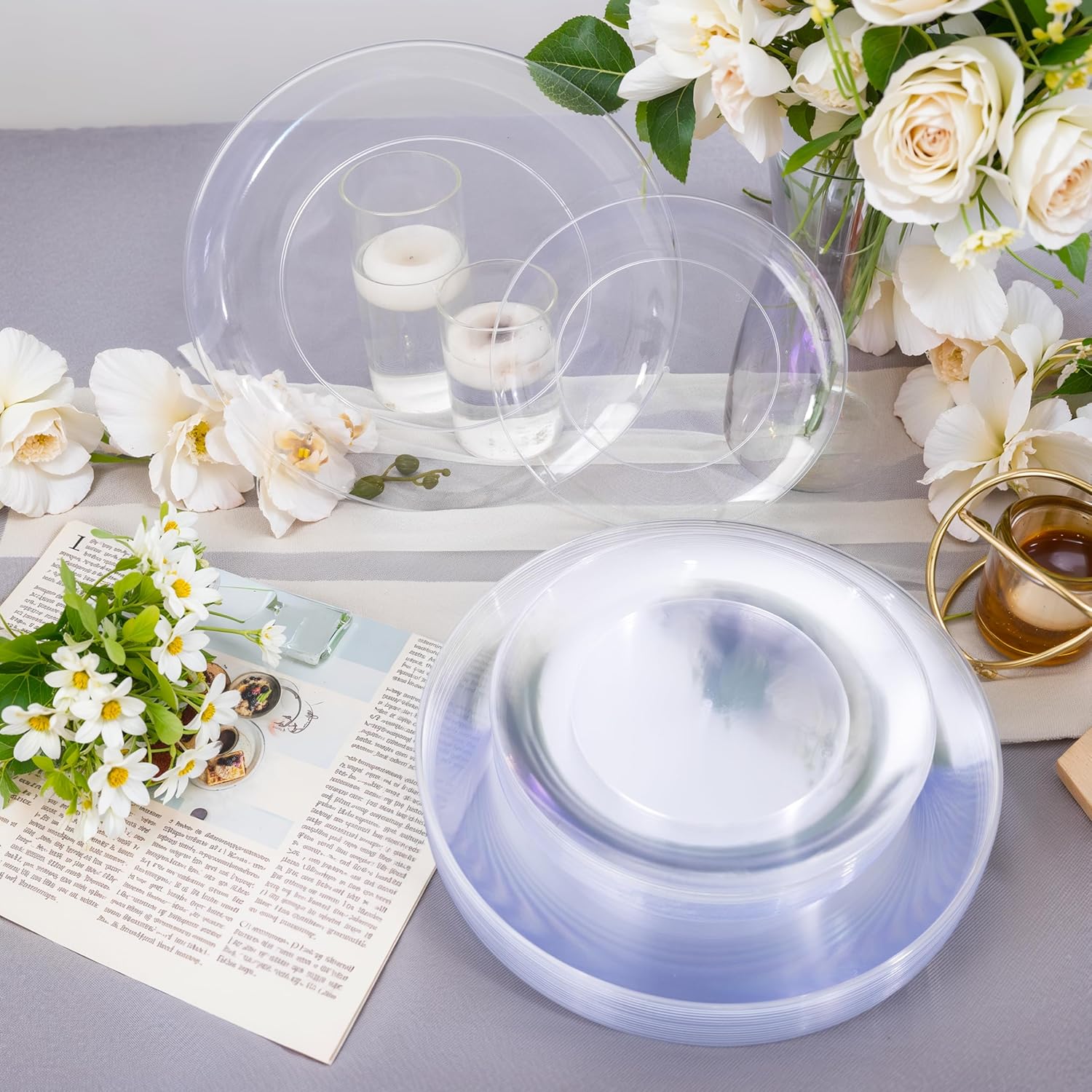 I00000 200 PCS Clear Plastic Plates for 100 Guests Include: 10.25 inch 100 Pieces Dinner Plate and 7.5 inch 100 Pieces Dessert Plate, Clear Plates for Party Perfect for Party & Wedding