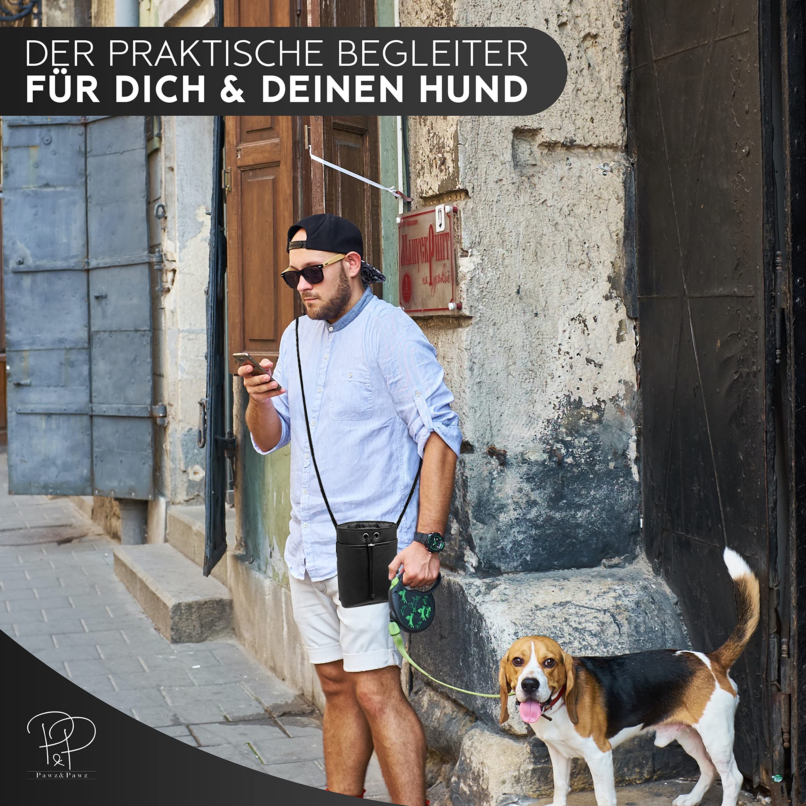 Pawz&Pawz Leckerlitasche für Hunde | Die stylische Wahl für Futterbeutel Hundetraining & Welpen-Erziehung | Praktisch, robuster Leckerlibeutel + Kotbeutelspender | Gassi-Tasche Hund