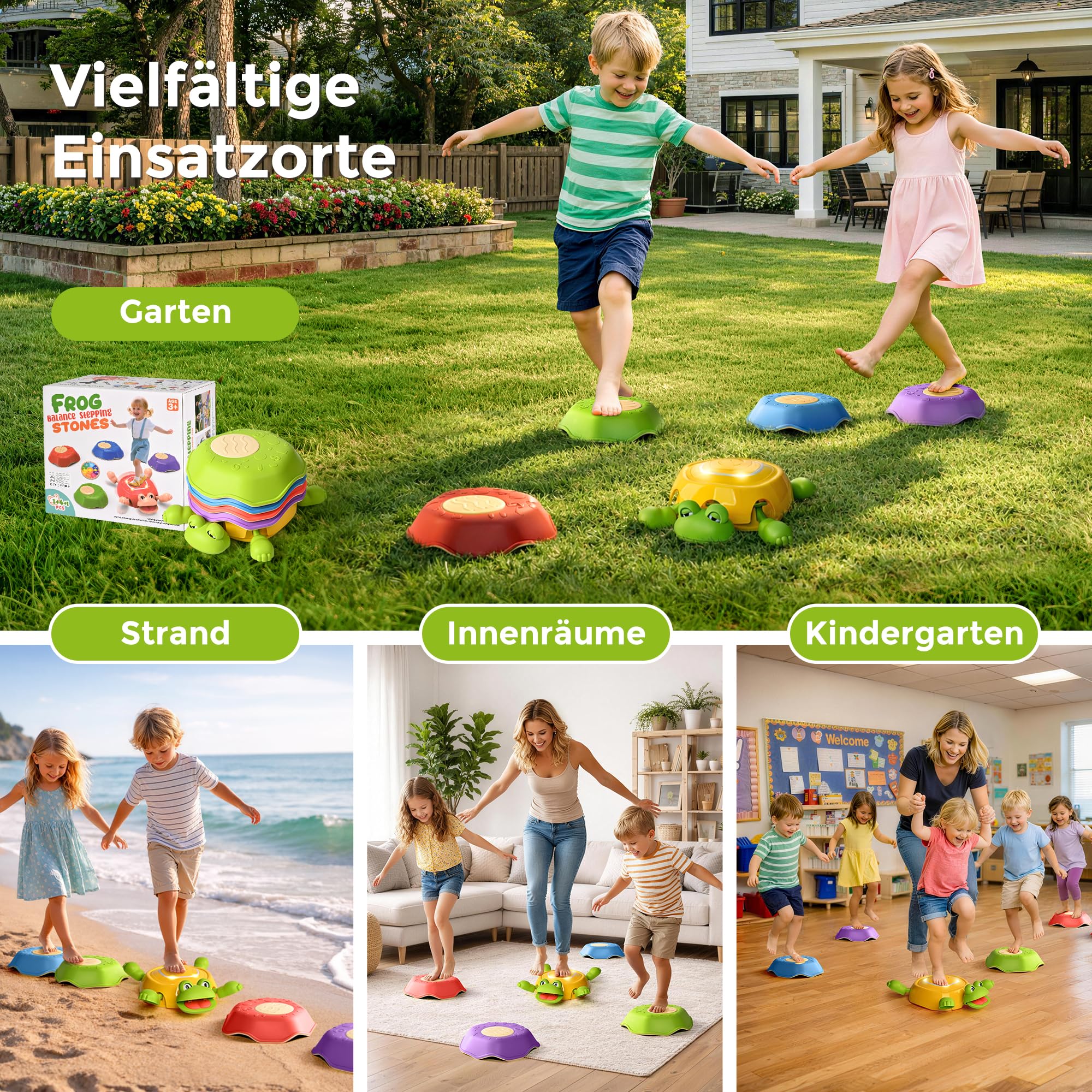cossy Balanciersteine für Kinder, 5 PCS Frosch-Stapelsteine mit Sensorischen Funktionen, rutschfeste Stapelstein für Drinnen & Draußen, Outdoor Spielzeug ab 3 Jahre