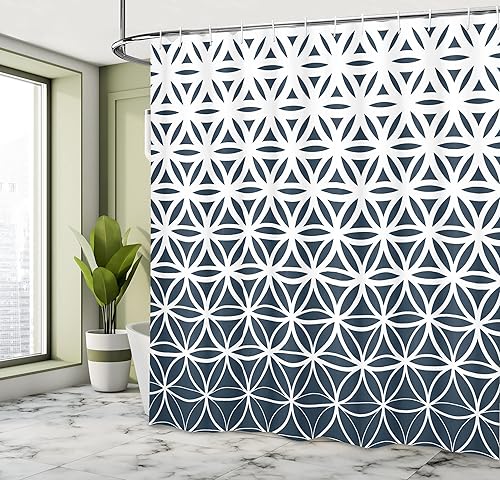 Miniatura 4 de Ambesonne Cortina de ducha abstracta, patrón geométrico retro inspirado en degradado, curvas monocromáticas clásicas de medio tono, juego de
