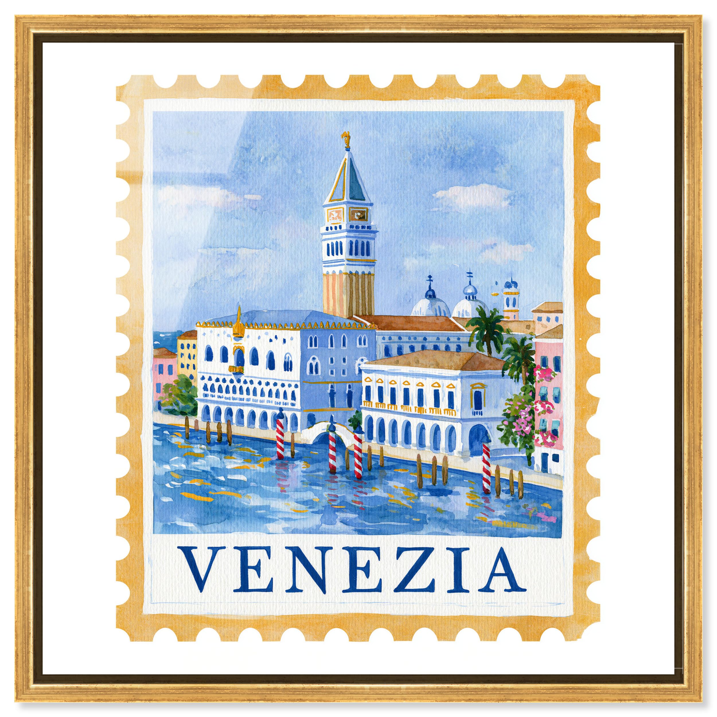 Art Remedy Venezia II Gerahmter Acryldruck, niedliches Poster, Wandkunst, goldener Rahmen, 61 x 61 cm