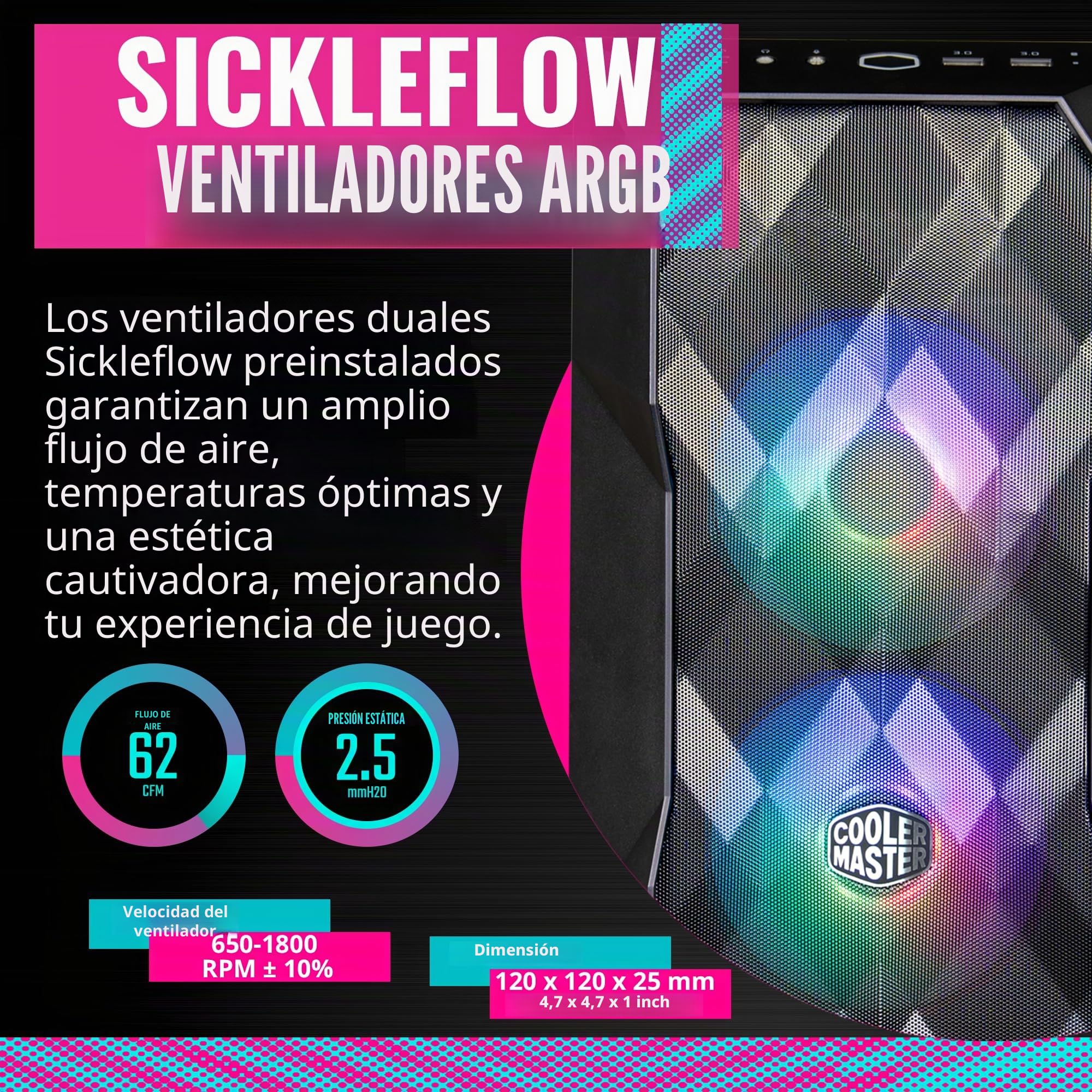 Cooler Master TD300 Mesh Caja PC - Minitorre, Alto Flujo de Aire, 2 Ventiladores ARGB de 120mm, Admite MB Micro-ATX y Mini-ITX, Panel Lateral de Vidrio Templado, Parte Superior Extraíble, Hub ARGB/PWM