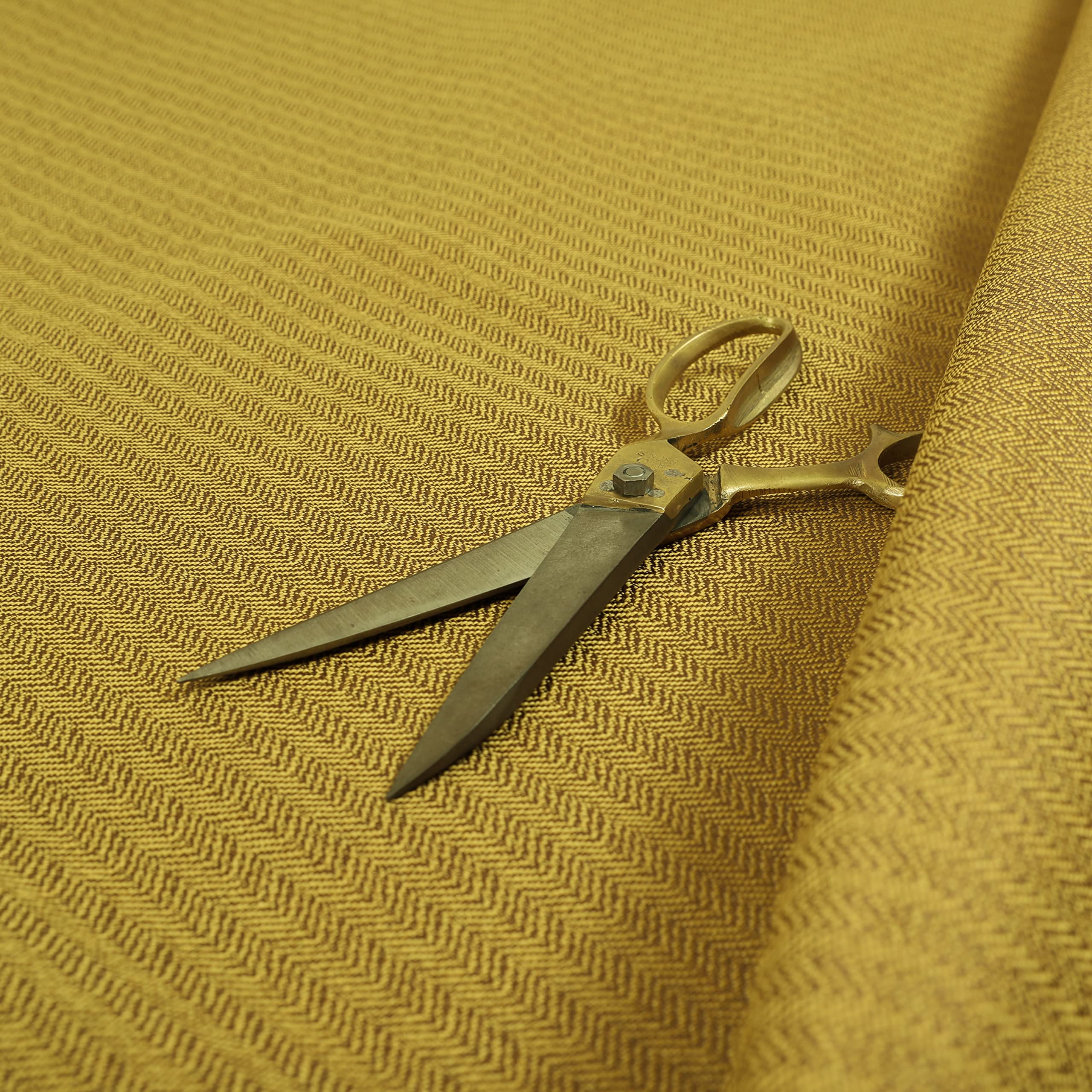 Redbrick Mill Fabrics Flame Retardant Herringbone Pattern Semi Plain Medium Weight Upholstery Fabric in Yellow Colour (1 Metre) โ image 1