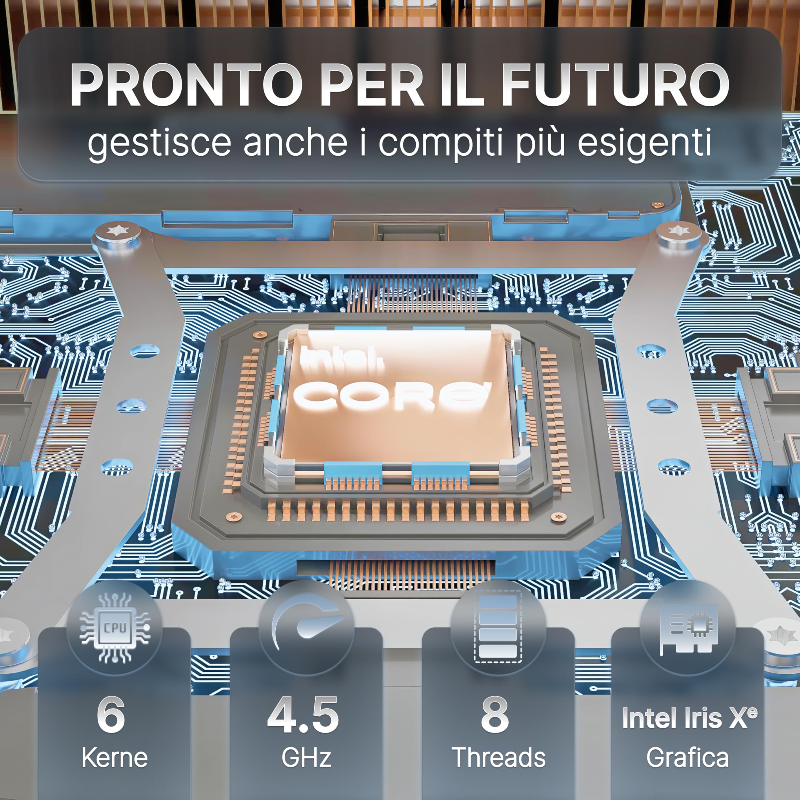 Pro Intel® Core-i3 12. Gen. Mini PC • NUC 12 Pro • 6 core, fino a 4,4 GHz • 8 GB RAM, 256 GB SSD • WiFi 6E, TB 4, BT 5.3 • Mini computer desktop • Grafica Intel Iris Xe • Windows 11 Pro