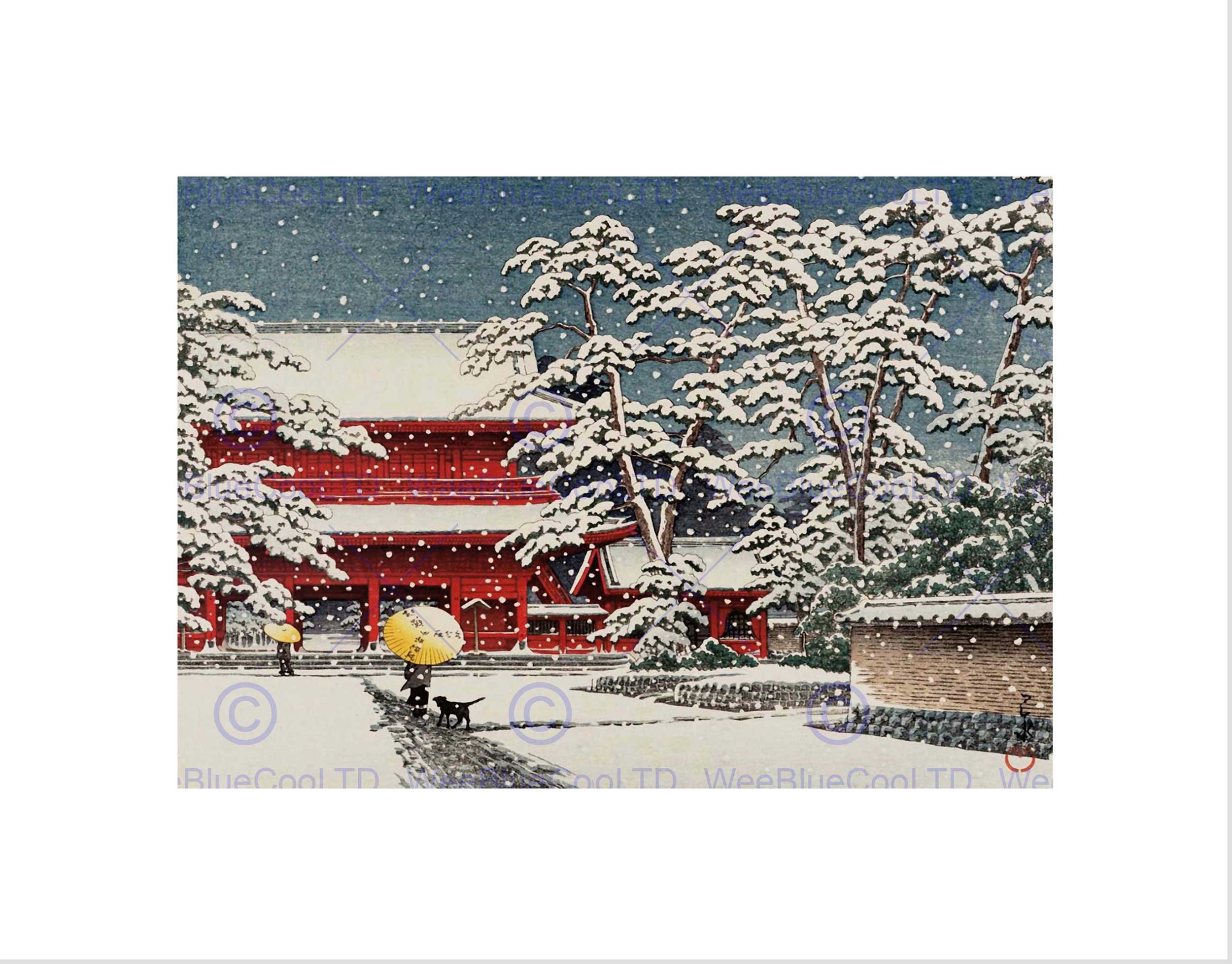 Wee Blue Coo Cultural Landscape Japan Temple Kawase Hasui Snow Winter Wall Art Print