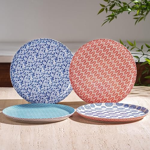 Miniatura 7 de Juego de 4 platos de cerámica de 10 pulgadas estilo retro bohemio para pasta, filete, aperitivos, pizza, pastel, platos coloridos para cocina,