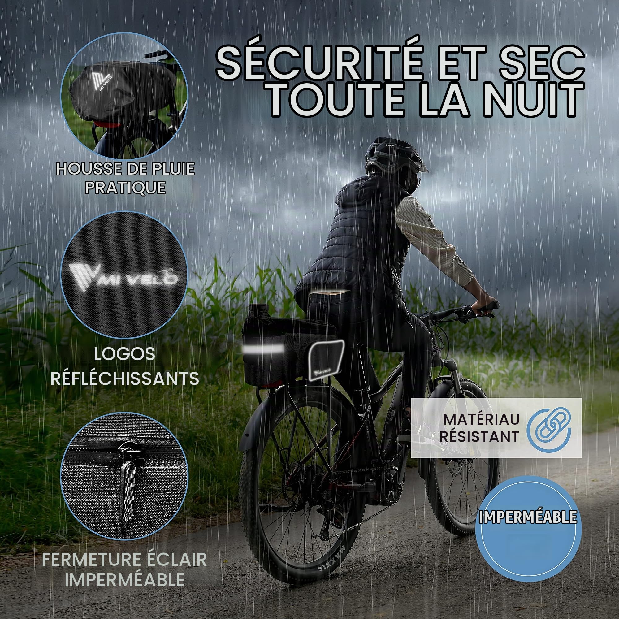 MIVELO - Sacoche de vélo pour Porte-Bagages - Sacoche pour Porte-Bagages - Extensible jusqu'à 20 l - Imperméable - 20 l - Noir