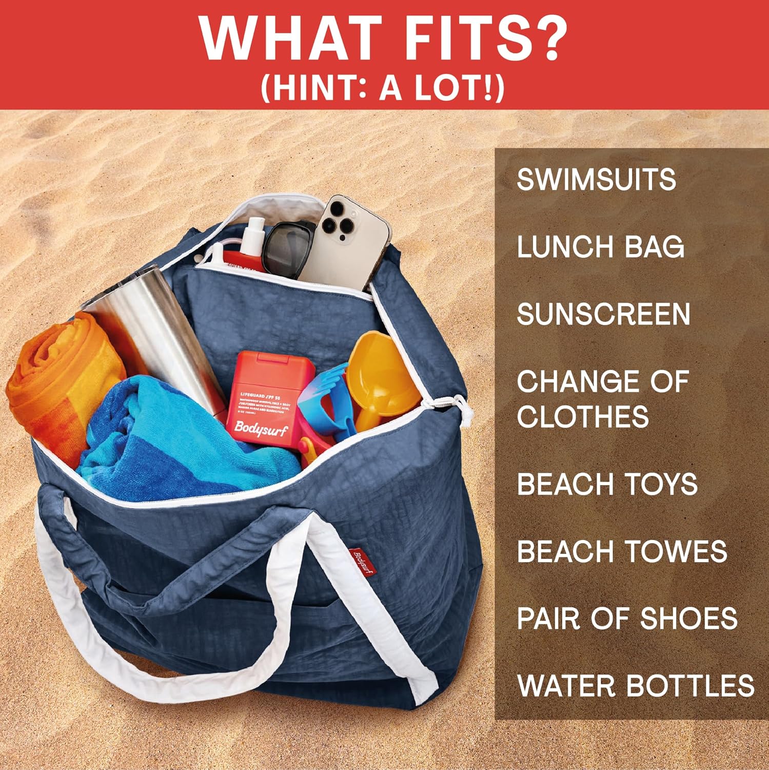 Bodysurf Beach Bags Waterproof Sandproof - Packable Foldable Nylon Zipper Tote Bag for Travel Lightweight, Pool, Boat, Cruise - Image 5