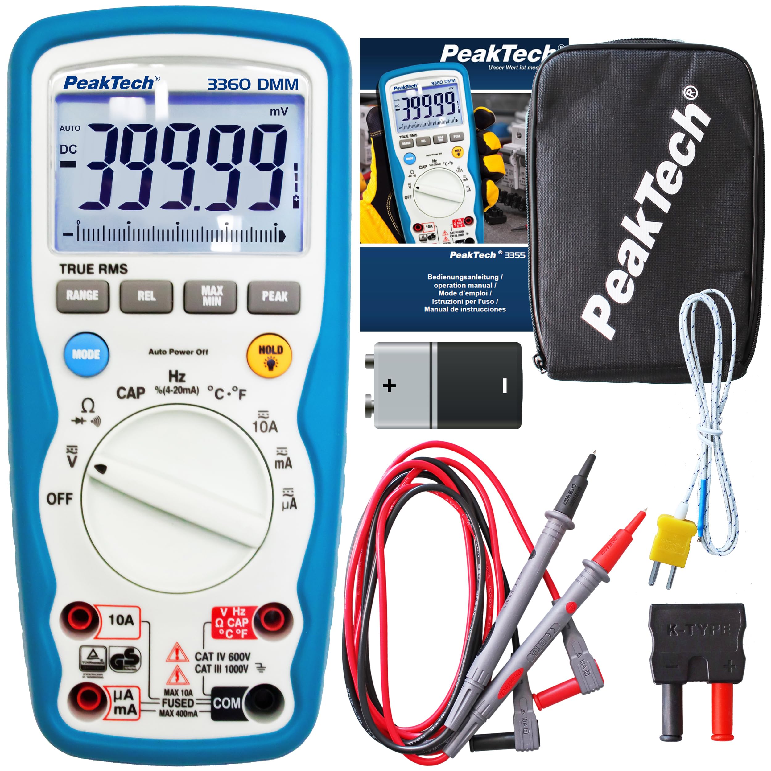 PeakTech P 3360 - True RMS Multimeter Digital - (IP67) Wasserdichter Spannungsprüfer & Strommessgerät - 40000 Counts - Extrem Robustes Gehäuse mit TÜV/GS - Messgerät, Durchgangsprüfer - CAT III 1000 V