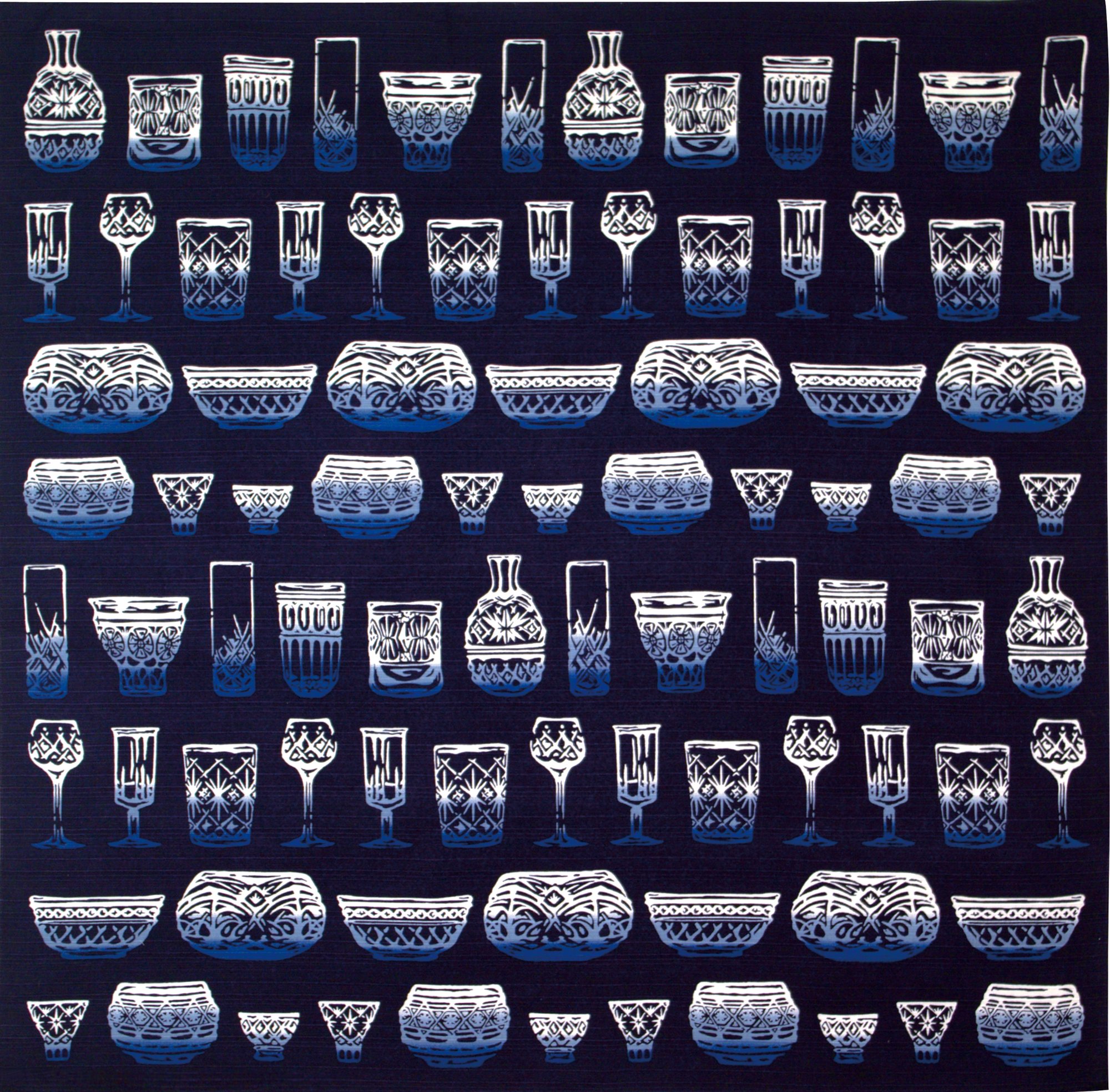 Miyamoto Kenema Furoshiki Wrapping Cloth Kiriko Glass Pattern 35in Japan