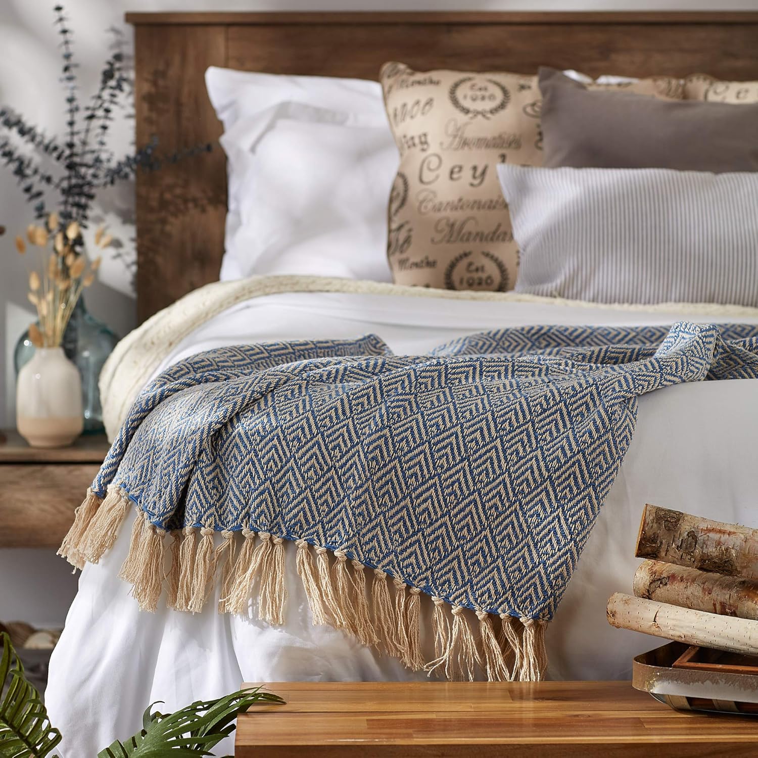 DII Diamond Throw Collection Cotton Woven, 50x60, Stonewash Blue - Image 4