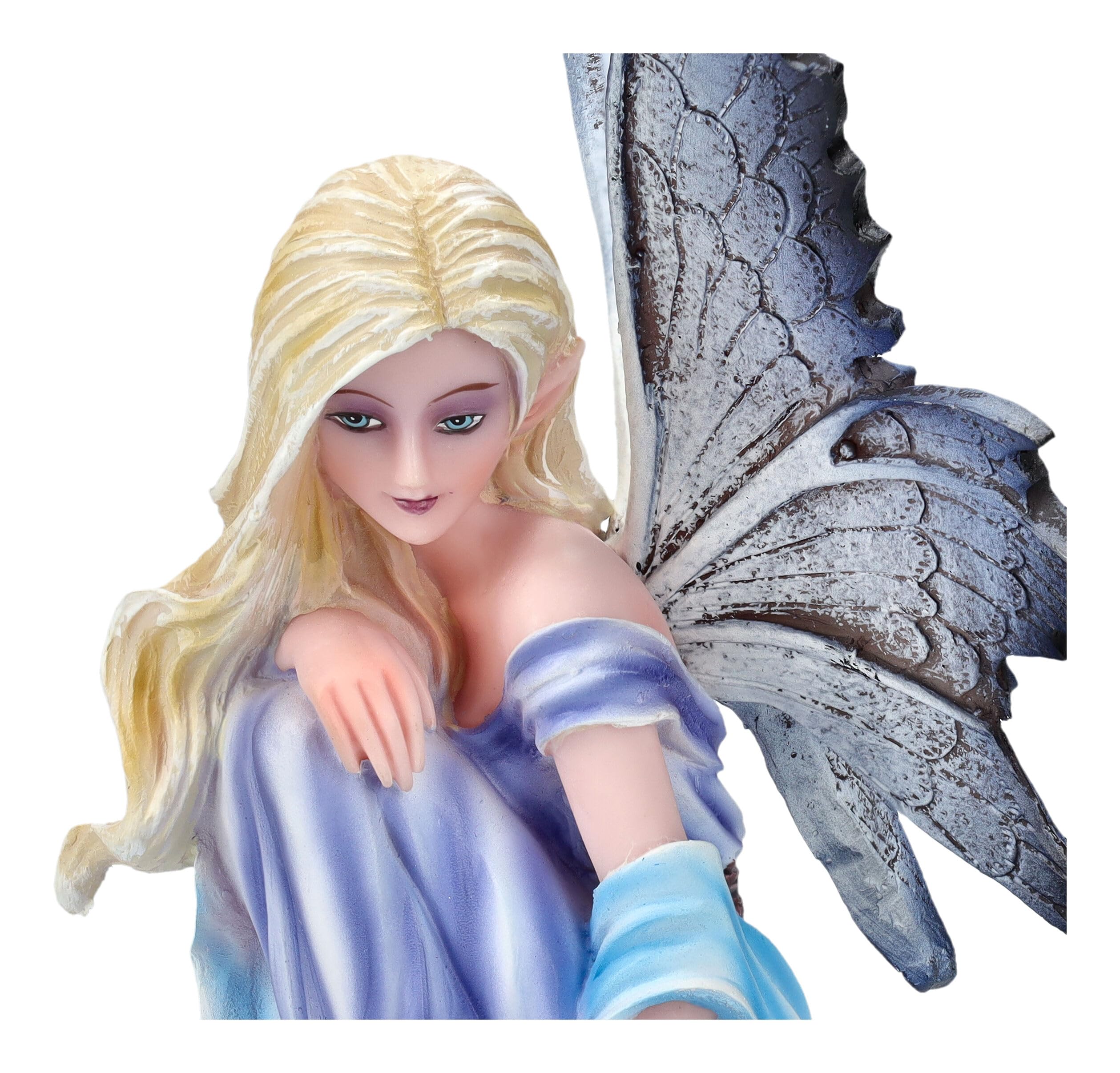 Figuren Shop GmbH Elfenfigur - Miriel mit Rose 14,5 cm - Fee blaues Kleid Fantasy Elfe Figur Deko